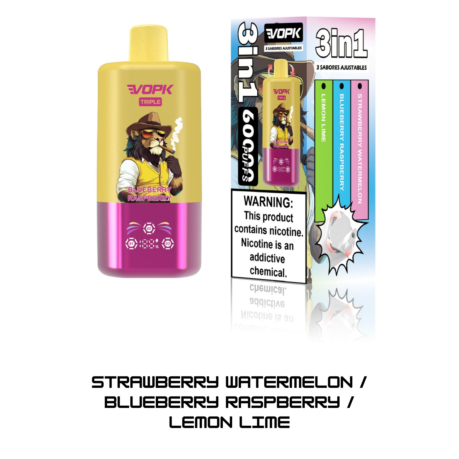 VOPK ULTRA 3 Flavors in 1 60000 Puffs Disposable Vape 5% 50mg NIC