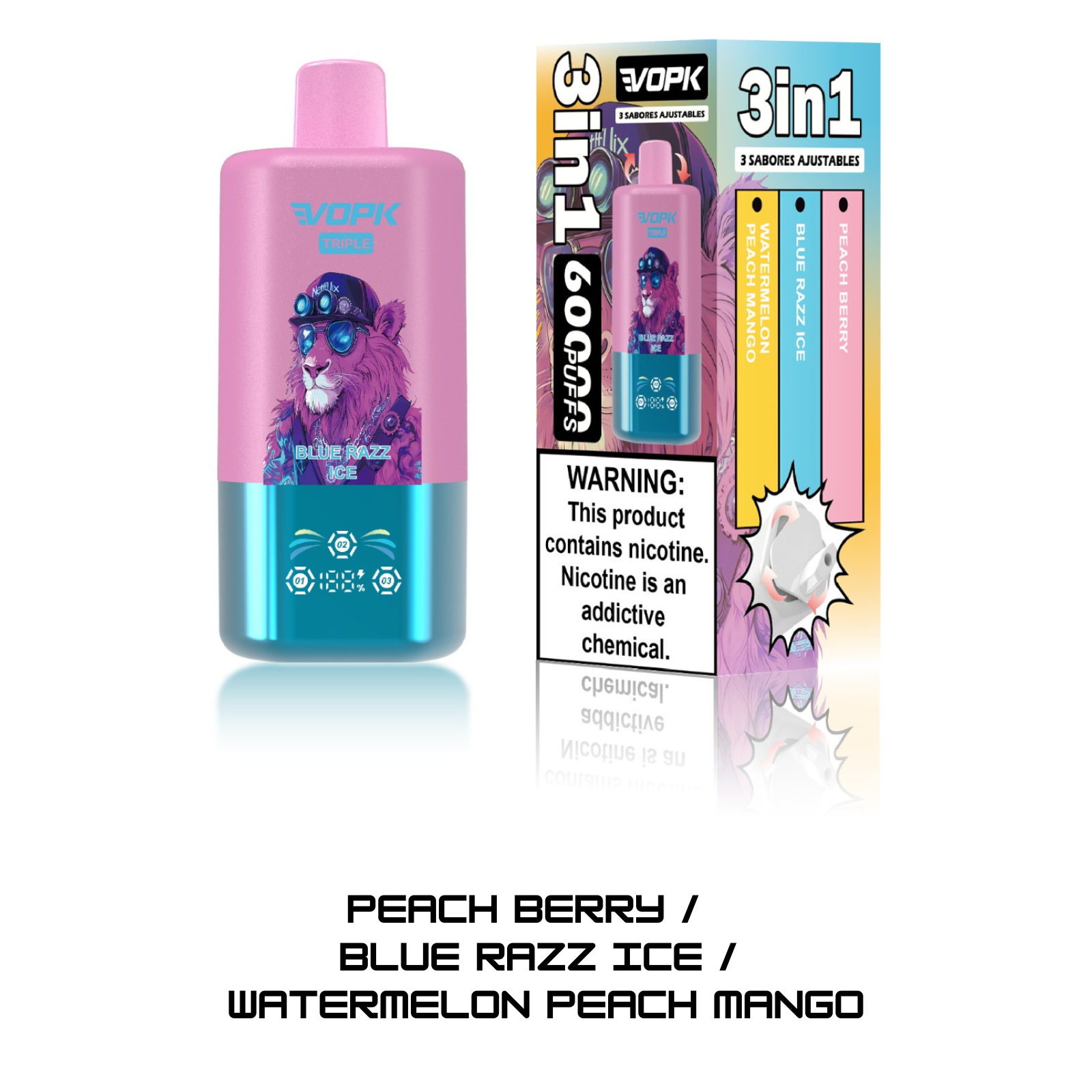 VOPK ULTRA 3 Flavors in 1 60000 Puffs Disposable Vape 5% 50mg NIC