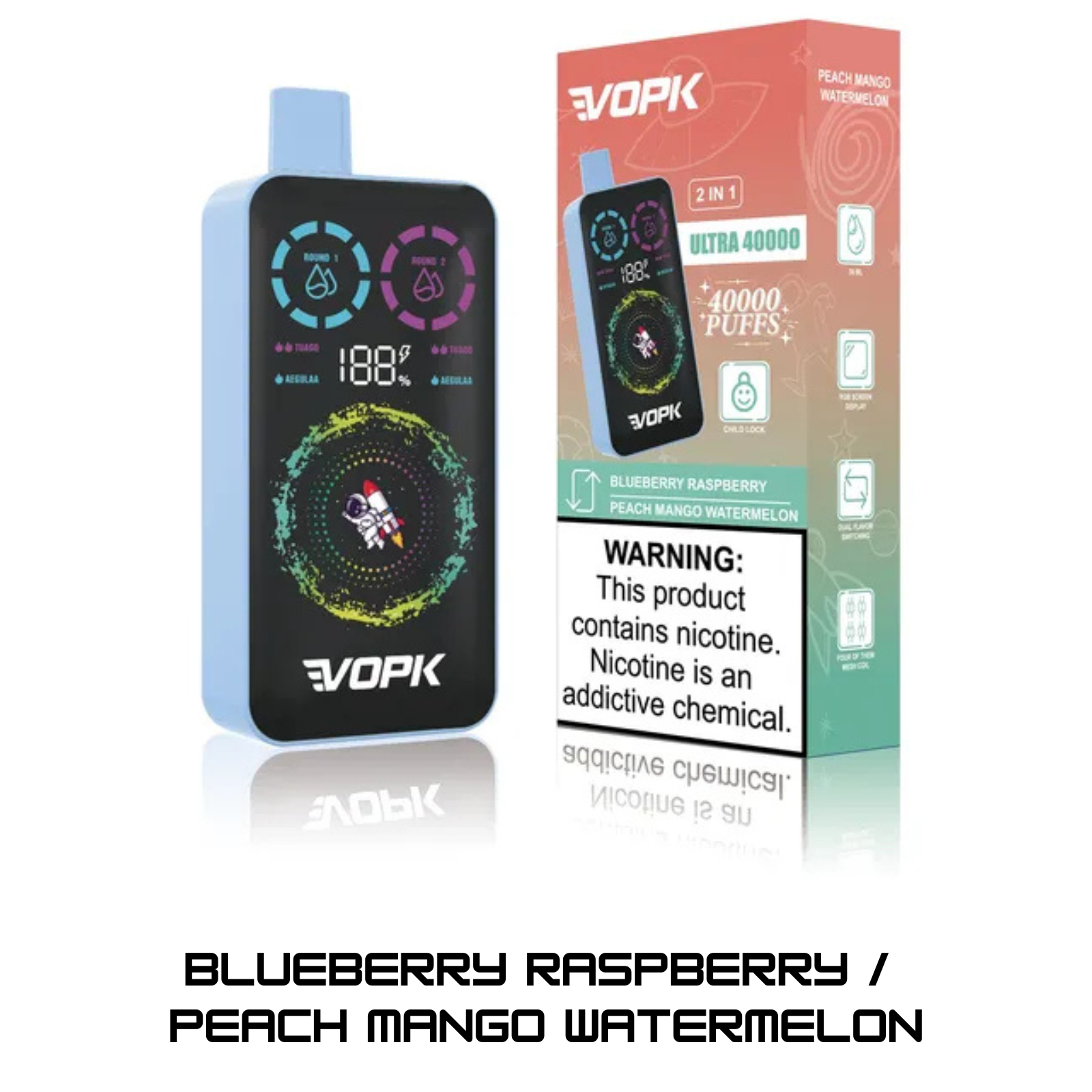 VOPK ULTRA 40000 Puffs Dual Flavors RGB Screen Display Disposable Vape 2% 20mg 5% 50mg NIC