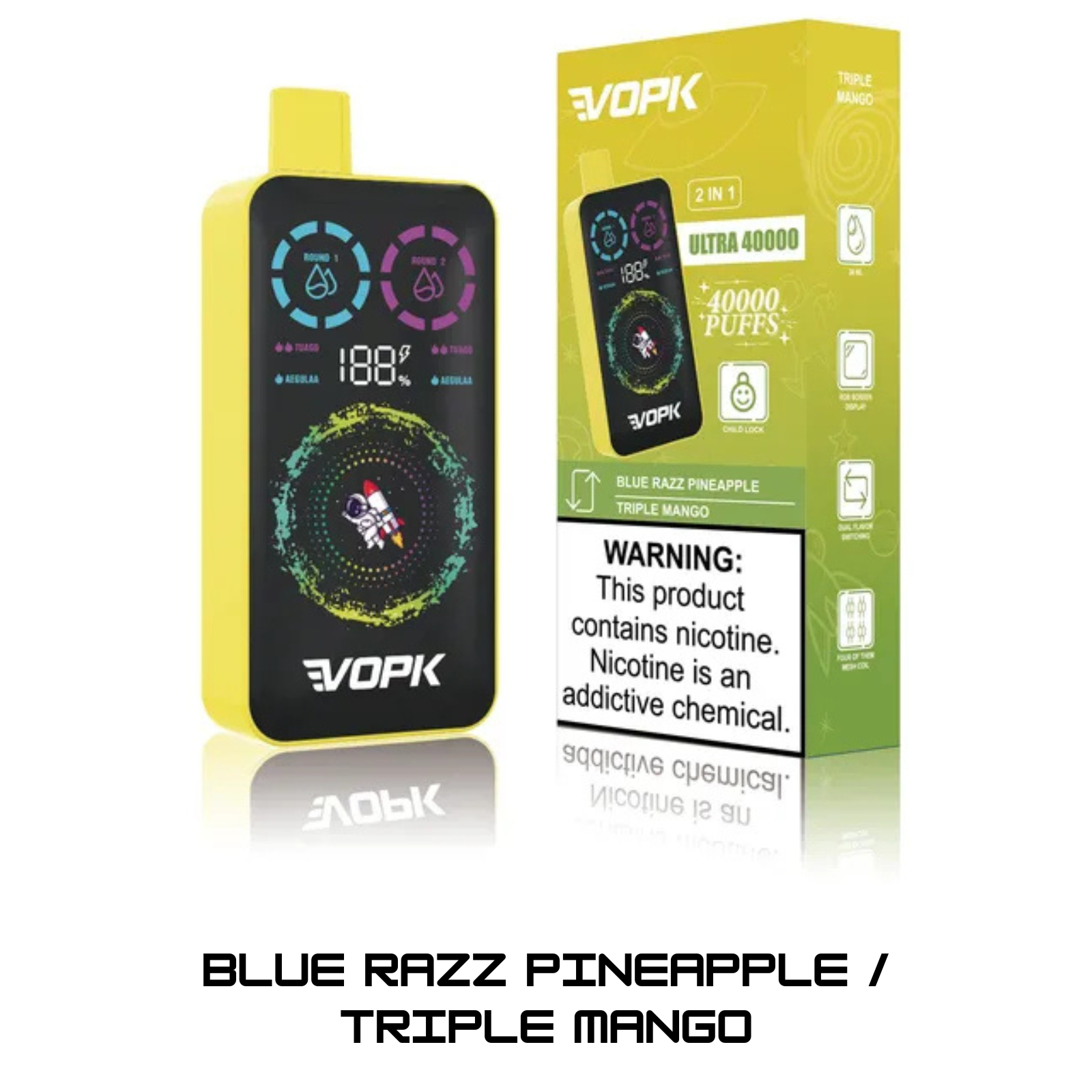 VOPK ULTRA 40000 Puffs Dual Flavors RGB Screen Display Disposable Vape 2% 20mg 5% 50mg NIC