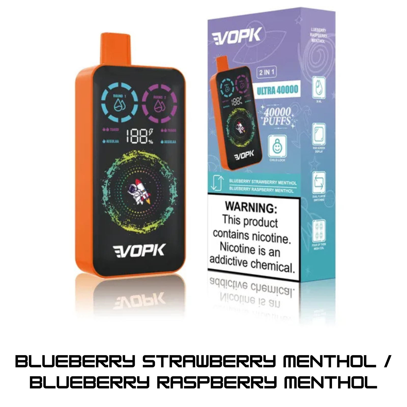 VOPK ULTRA 40000 Puffs Dual Flavors RGB Screen Display Disposable Vape 2% 20mg 5% 50mg NIC