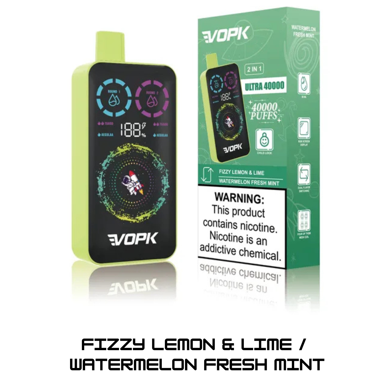 VOPK ULTRA 40000 Puffs Dual Flavors RGB Screen Display Disposable Vape 2% 20mg 5% 50mg NIC