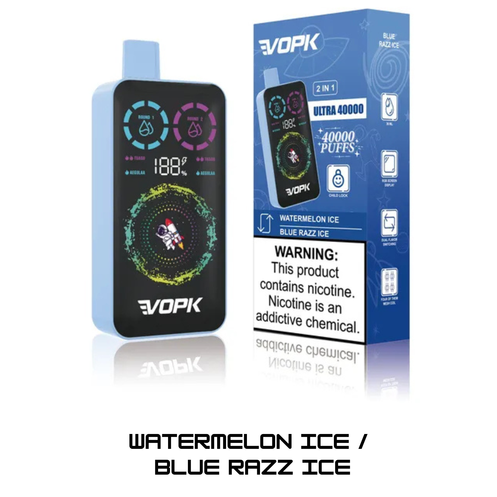 VOPK ULTRA 40000 Puffs Dual Flavors RGB Screen Display Disposable Vape 2% 20mg 5% 50mg NIC