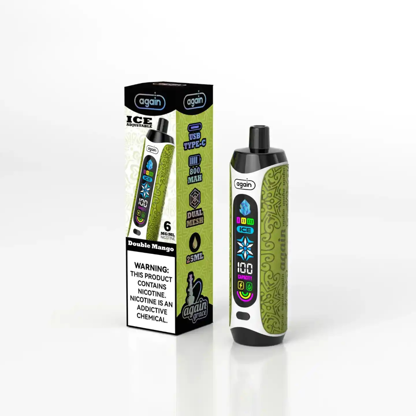 Again Grace 25000 Puffs Ice Control & Display Screen Disposable Vape 0.6% 6mg Nic