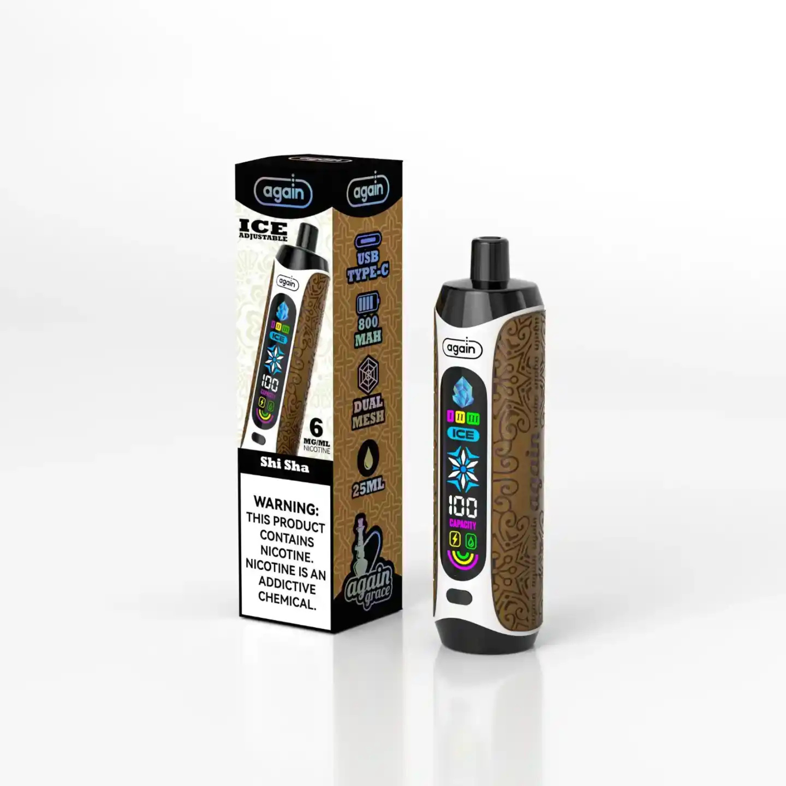 Again Grace 25000 Puffs Ice Control & Display Screen Disposable Vape 0.6% 6mg Nic