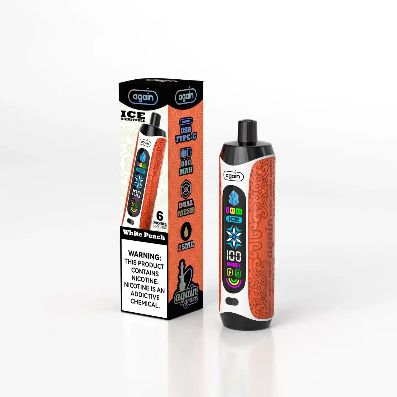 Again Grace 25000 Puffs Ice Control & Display Screen Disposable Vape 0.6% 6mg Nic