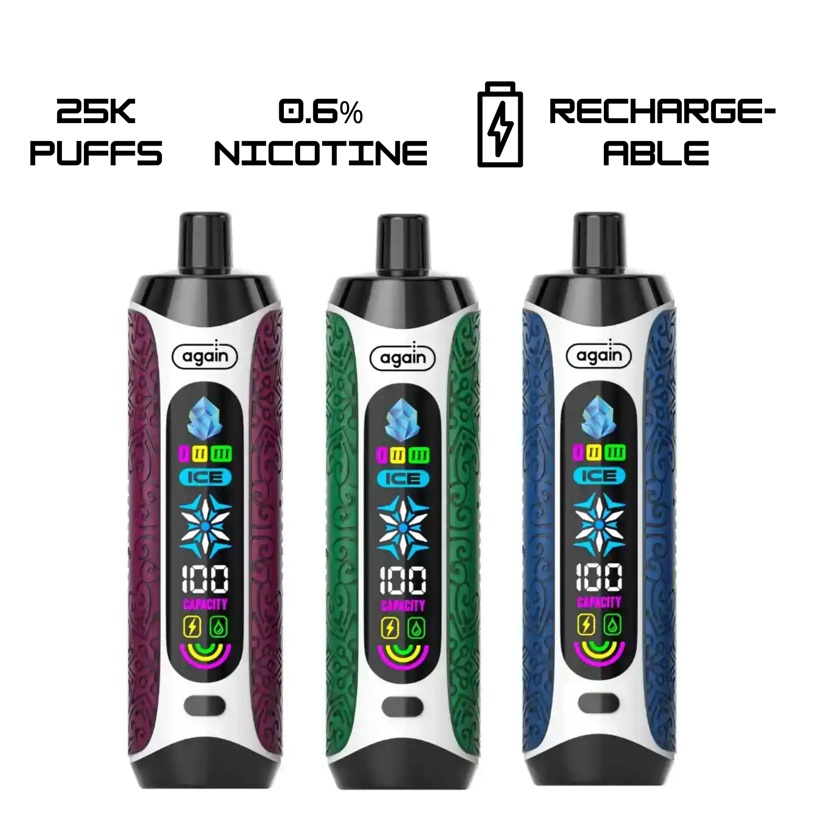 Again Grace 25000 Puffs Ice Control & Display Screen Disposable Vape 0.6% 6mg Nic