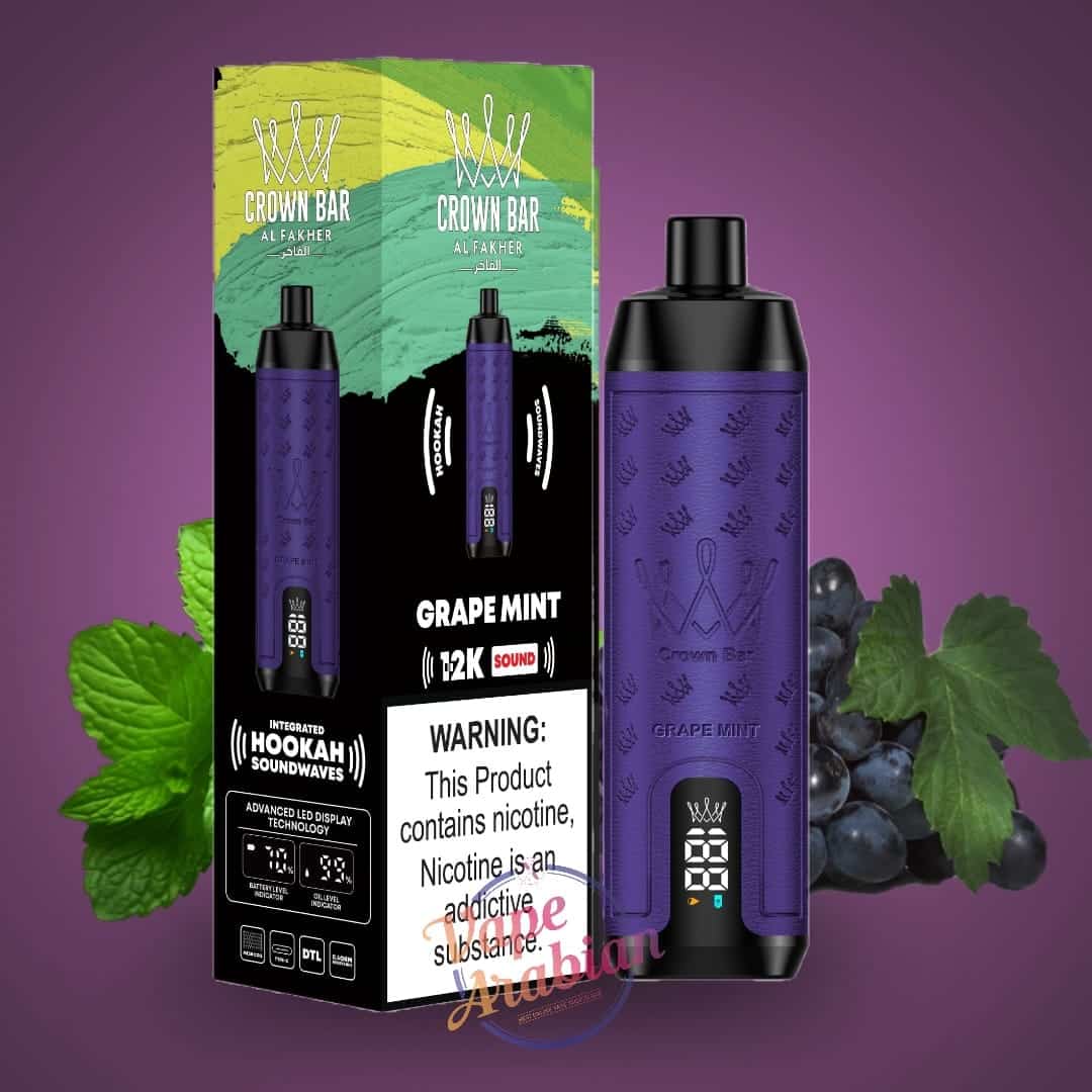 Al Fakher Crown Bar Shisha DTL 12000 Puffs Disposable Vape With Sound 0.5% 5mg Nic 9 Flavors