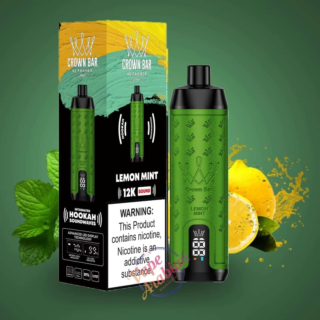 Al Fakher Crown Bar Shisha DTL 12000 Puffs Disposable Vape With Sound 0.5% 5mg Nic 9 Flavors