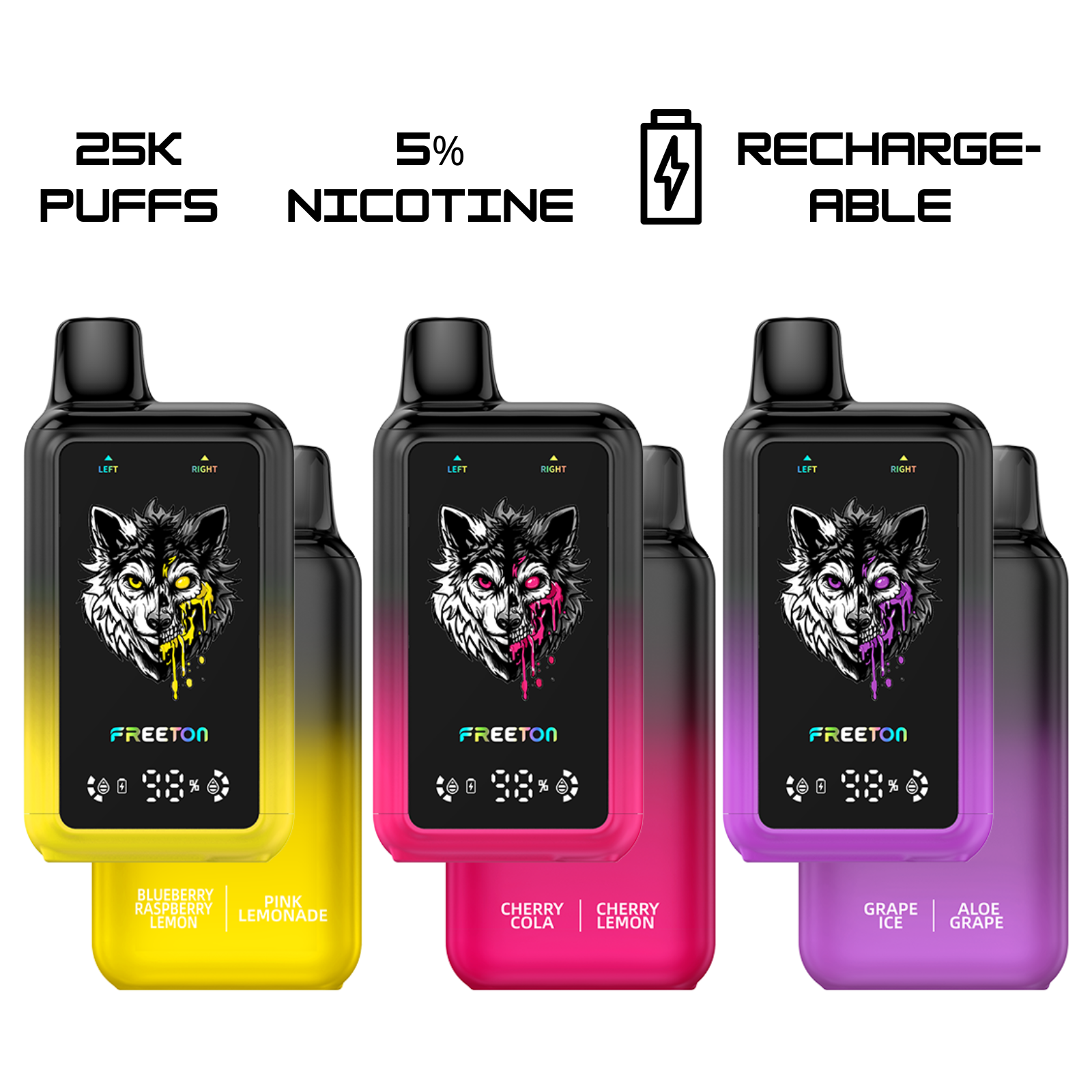 Freeton Alpha 2in1 Dual Flavor 25000 Puffs Disposable Vape 2% 20mg 5% 50mg Nic