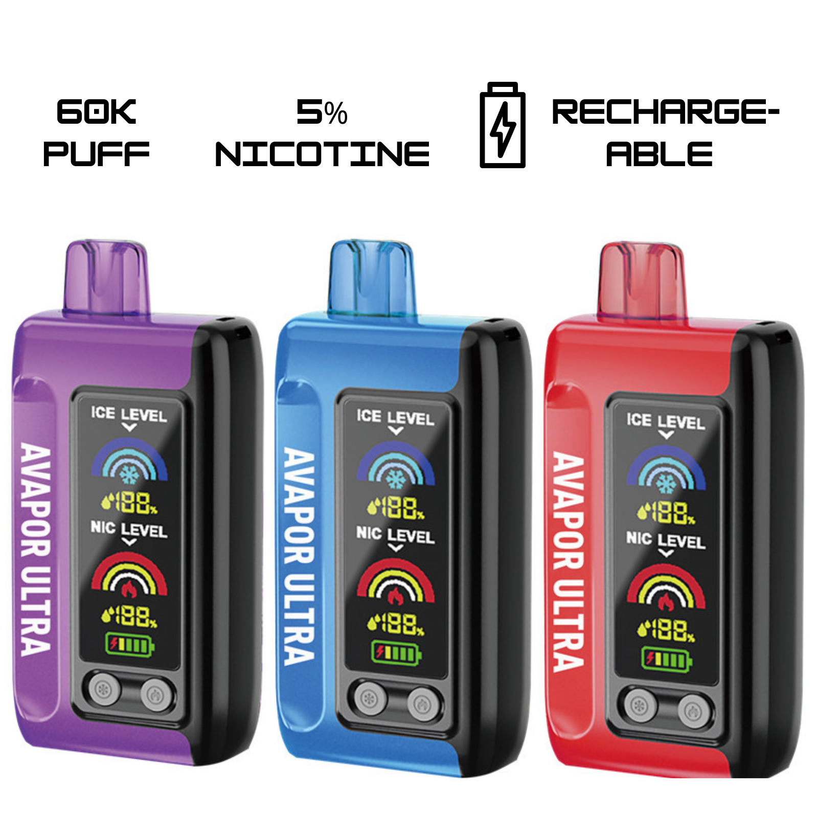 Avapor Ultra Geek Bomb 60000 Puffs Ice & Nic Control Disposable Vape 5% 50mg NIC