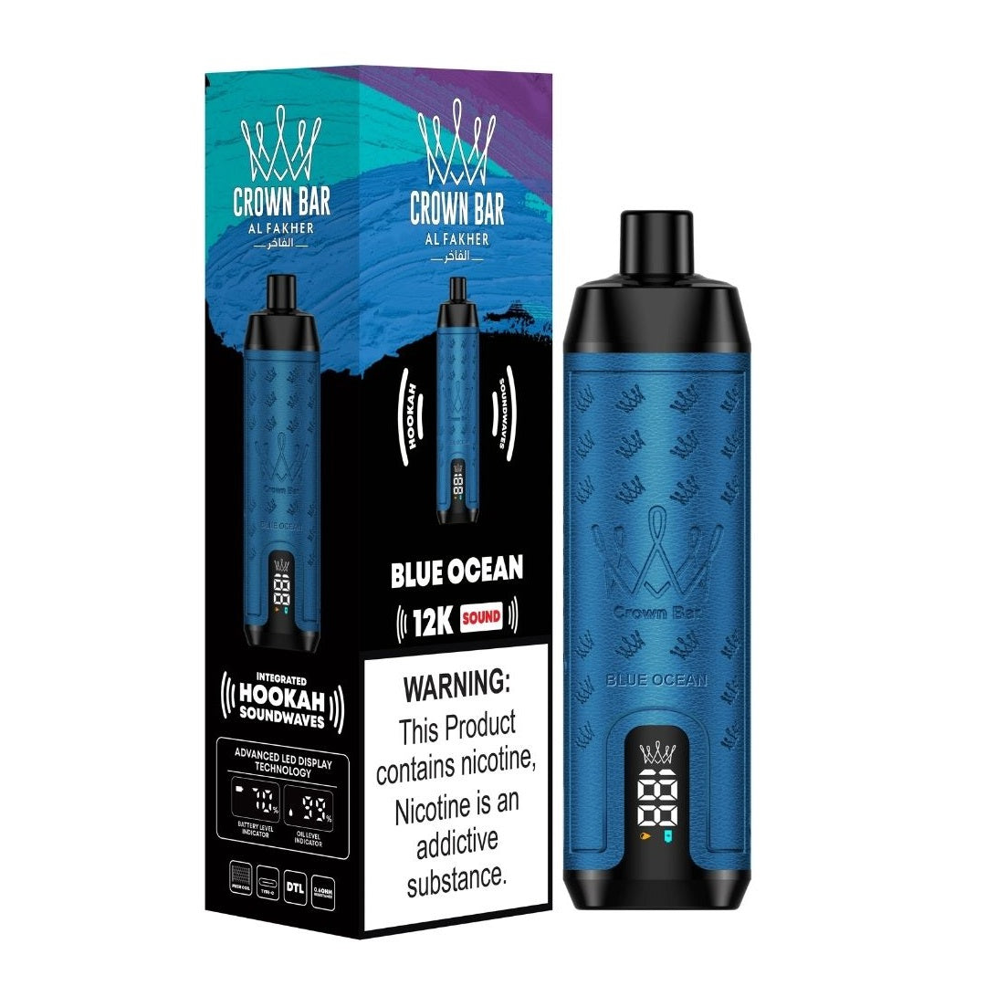 Al Fakher Crown Bar Shisha DTL 12000 Puffs Disposable Vape With Sound 0.5% 5mg Nic 9 Flavors