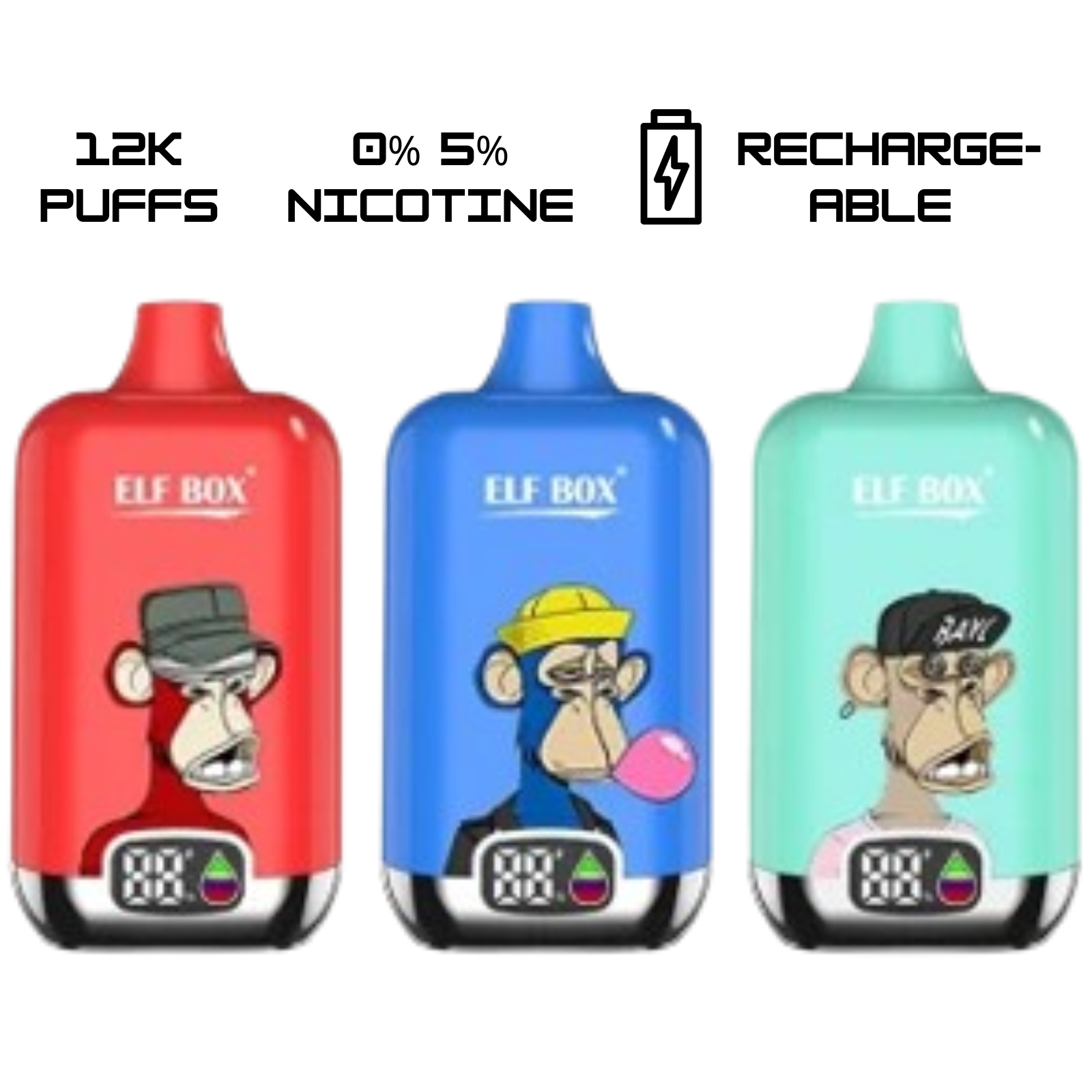 Elf Box Digital 12000 Puffs Disposable Vape 0% 0mg Nic Free 5% 50mg Nic
