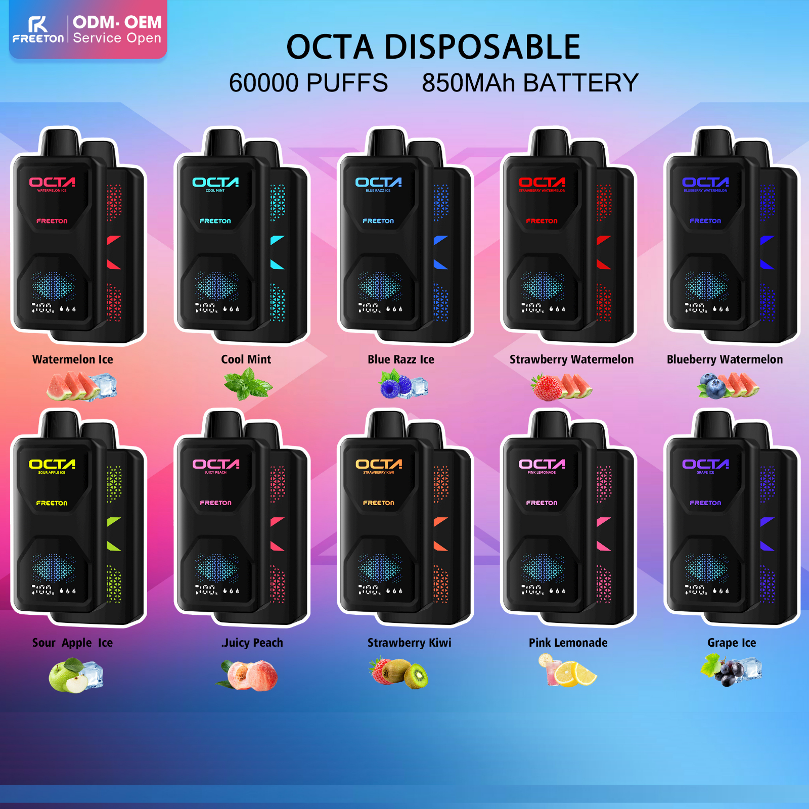 Freeton OCTA 60000 Puffs, 3 Power Modes, LED Display Disposable Vape 2% 20mg and 5% 50mg NIC