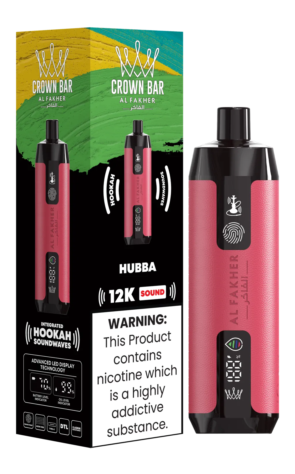 Al Fakher Crown Bar Shisha DTL 12000 Puffs Disposable Vape With Sound 0.5% 5mg Nic 9 Flavors
