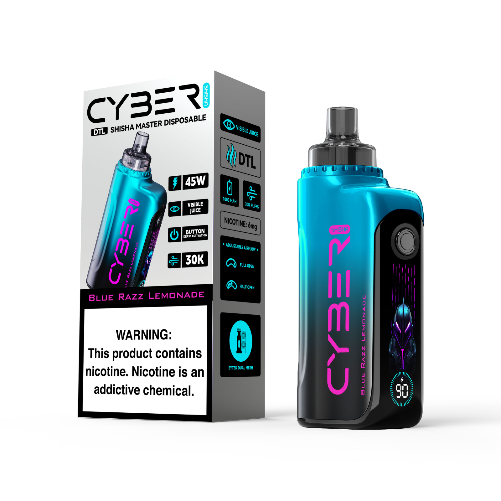 Keystone Cyber DTL Hookah Shisha 30000 Puffs Dynamic Screen Disposable Vape  1% 10mg NIC