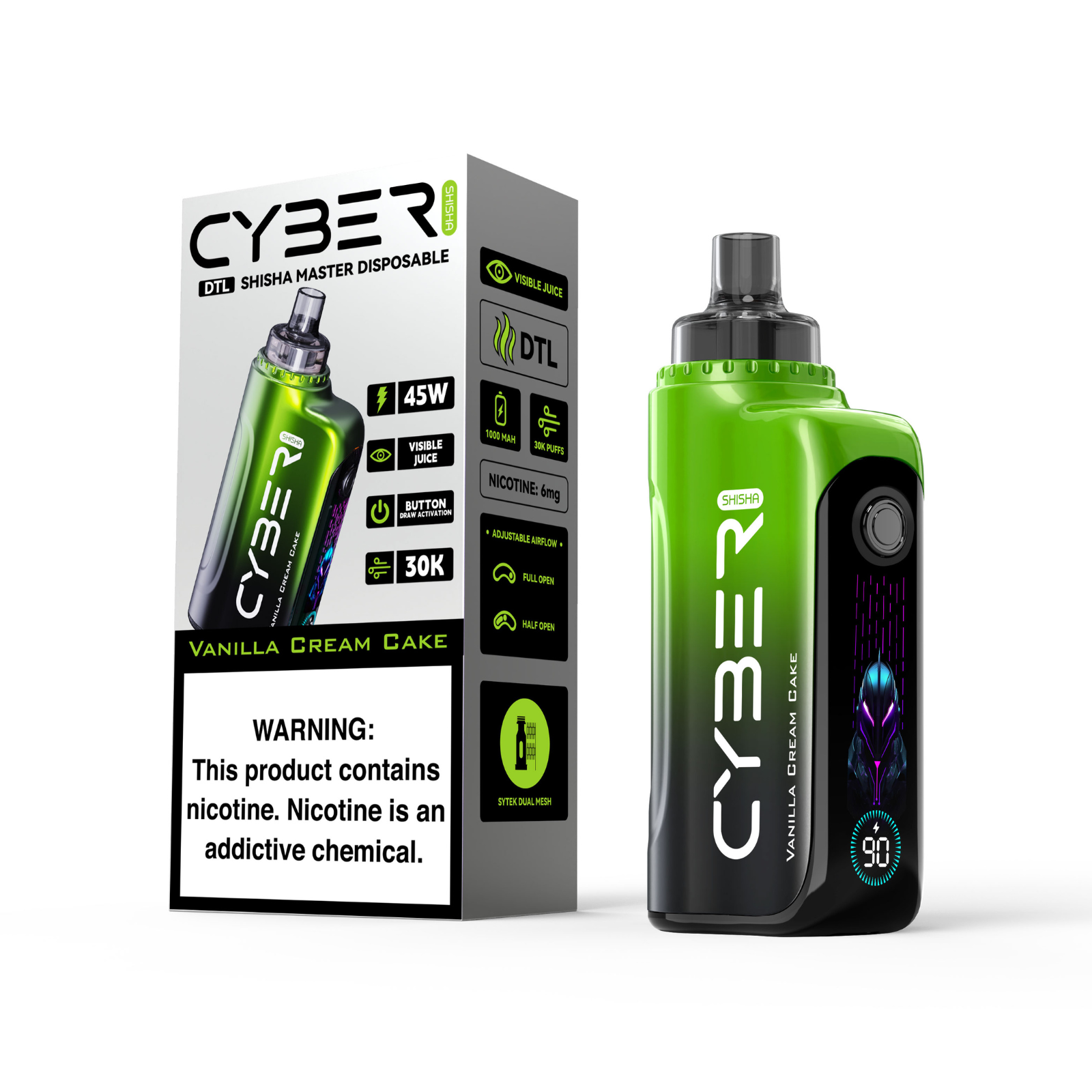 Keystone Cyber DTL Hookah Shisha 30000 Puffs Dynamic Screen Disposable Vape  1% 10mg NIC