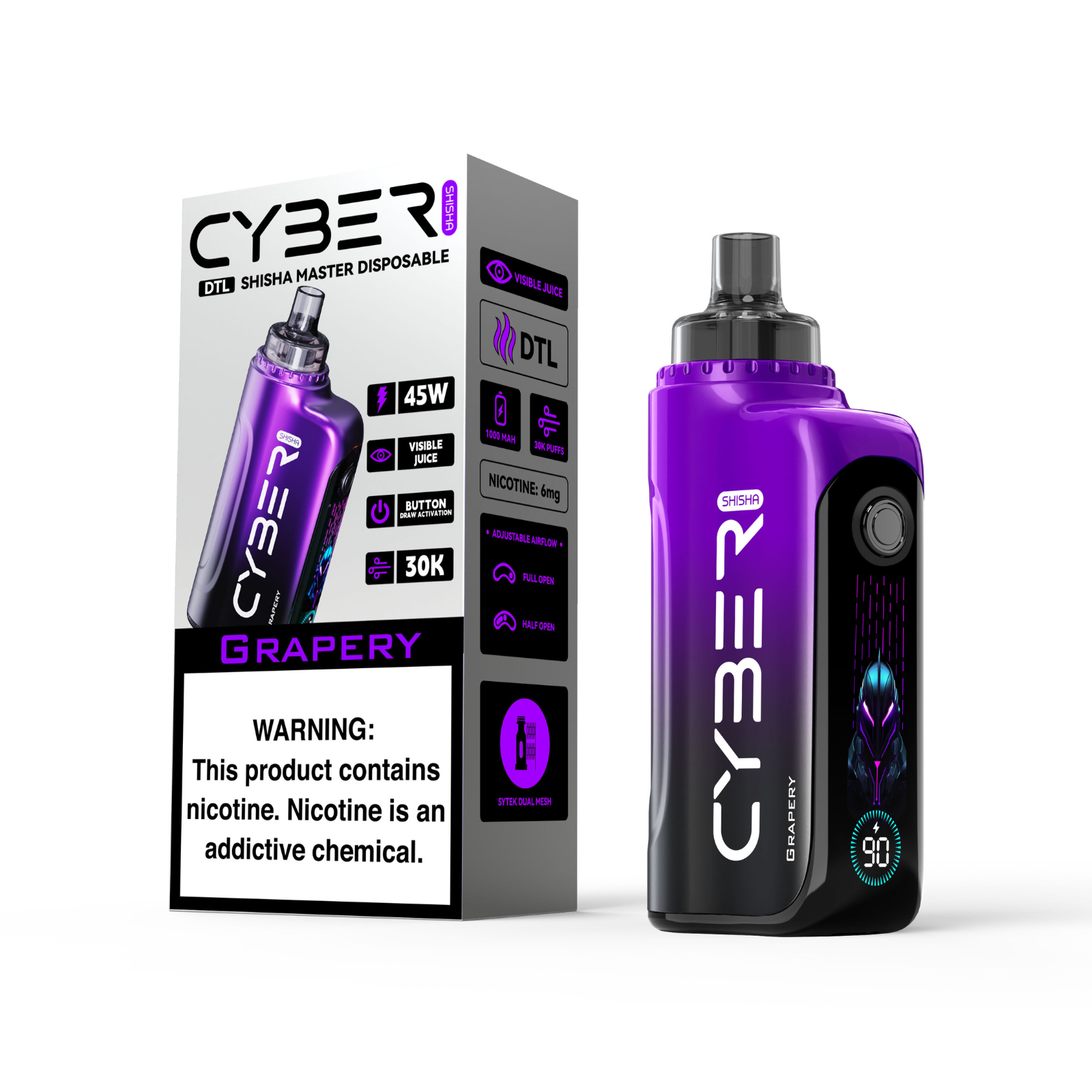 Keystone Cyber DTL Hookah Shisha 30000 Puffs Dynamic Screen Disposable Vape  1% 10mg NIC