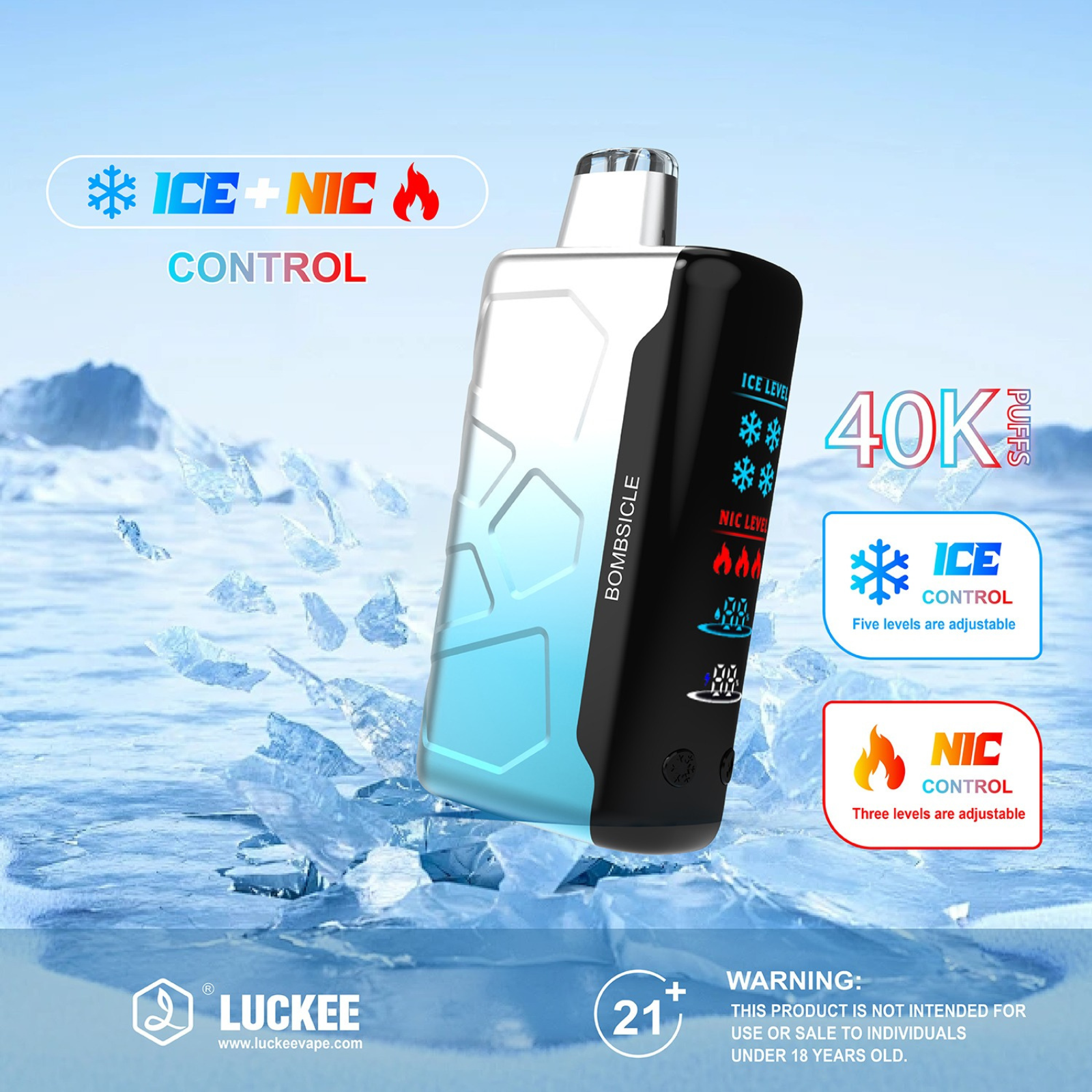 Luckee IC 40000 Puffs Adjustable Ice and Nic Control Disposable Vape 5% 50mg NIC