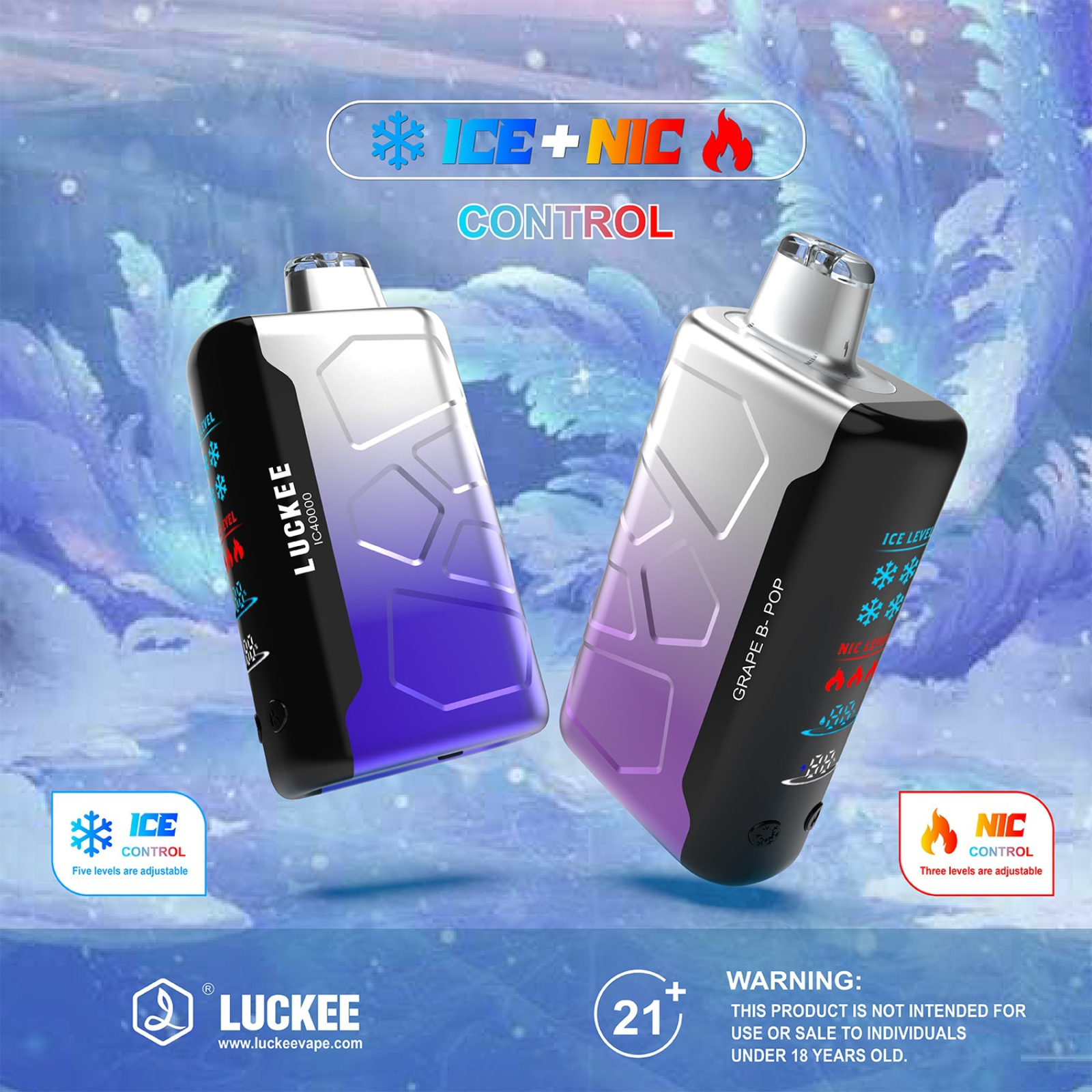 Luckee IC 40000 Puffs Adjustable Ice and Nic Control Disposable Vape 5% 50mg NIC