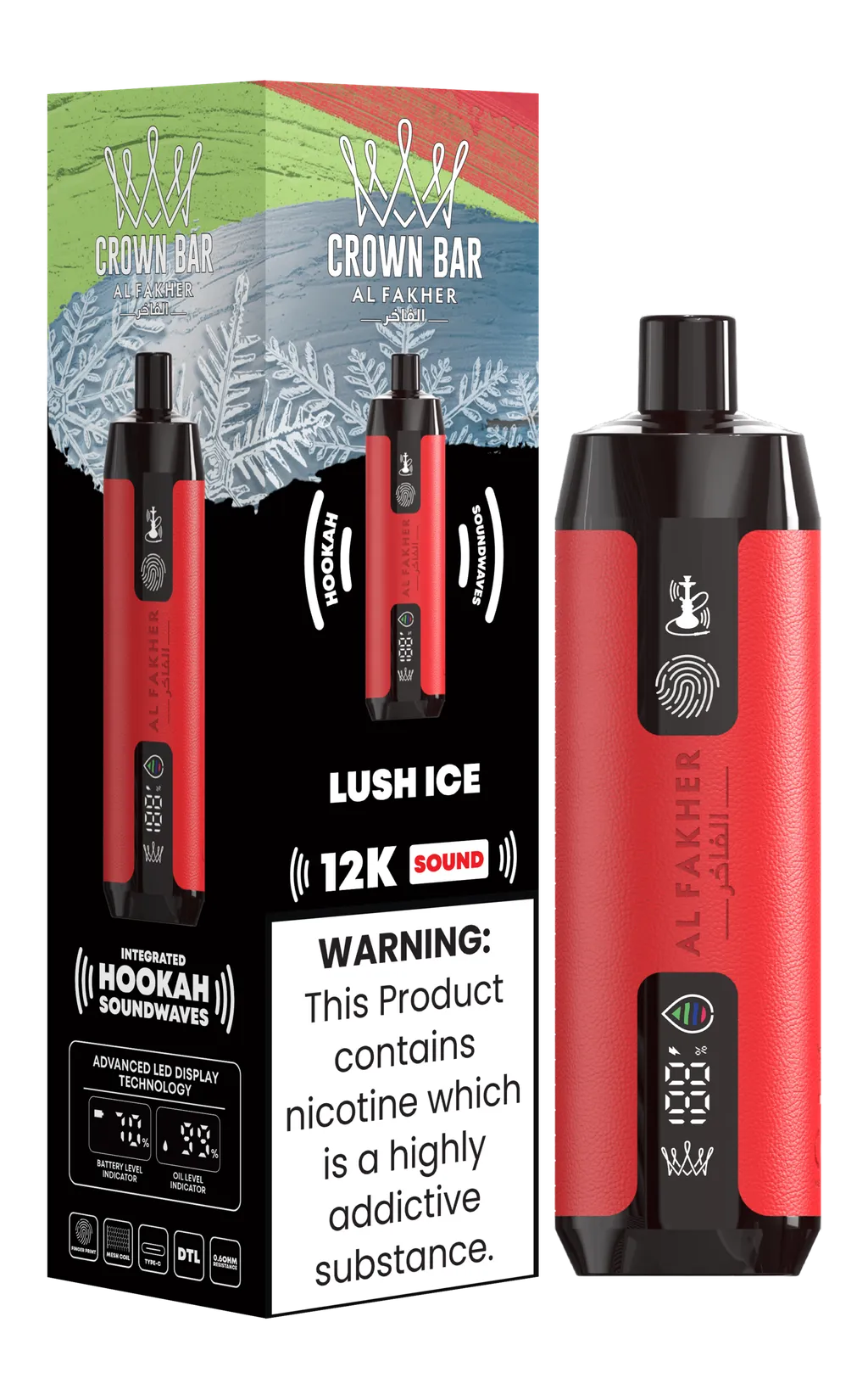Al Fakher Crown Bar Shisha DTL 12000 Puffs Disposable Vape With Sound 0.5% 5mg Nic 9 Flavors