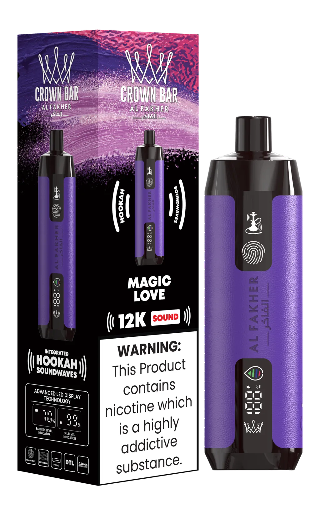 Al Fakher Crown Bar Shisha DTL 12000 Puffs Disposable Vape With Sound 0.5% 5mg Nic 9 Flavors