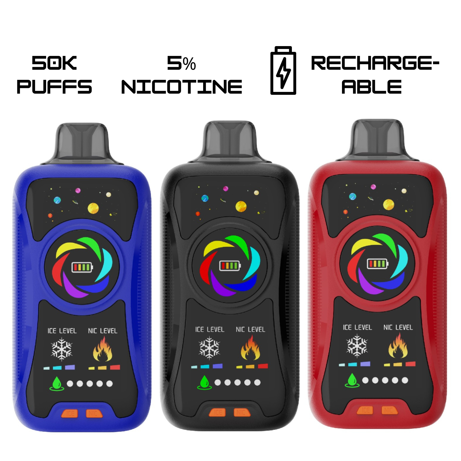 OVNS Adjustbar Airflow, Ice & Nic Control 50000 Puffs Disposable Vape 5% 50mg NIC