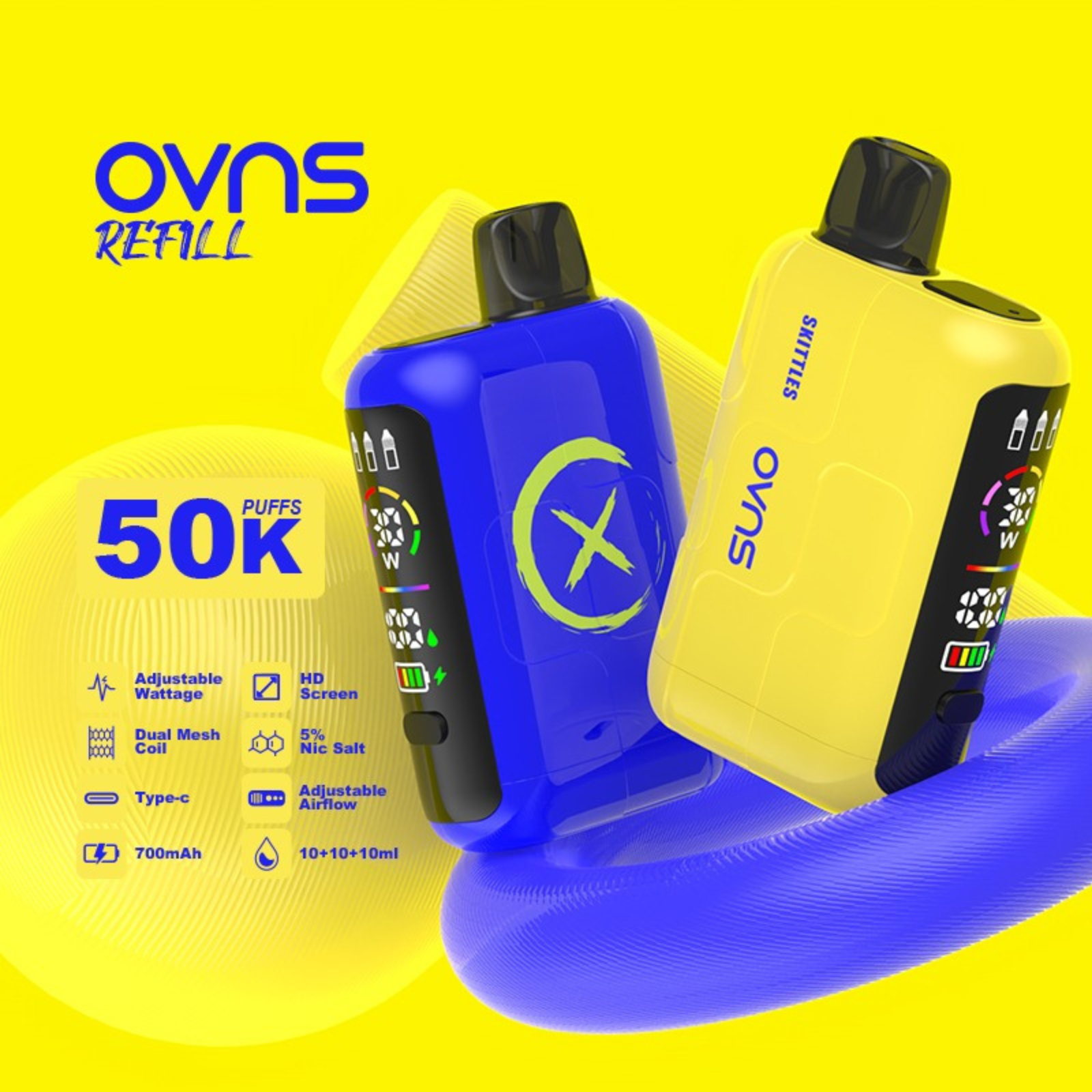 OVNS Refillable 50000 Puffs Disposable Vape 5% 50mg Nic