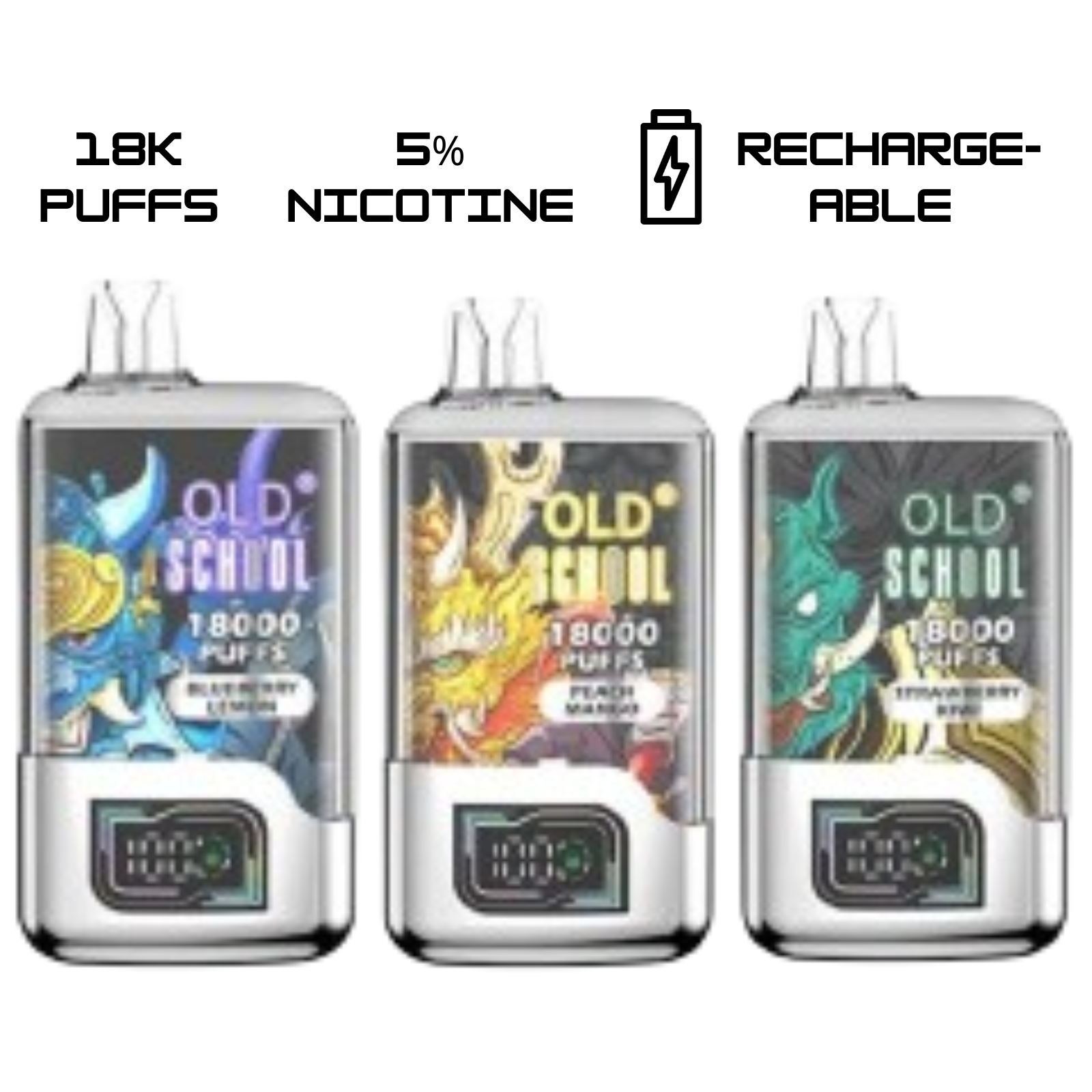 Old School TN 18000 Puffs Disposable Vape 5% 50mg Nic 5 Flavors
