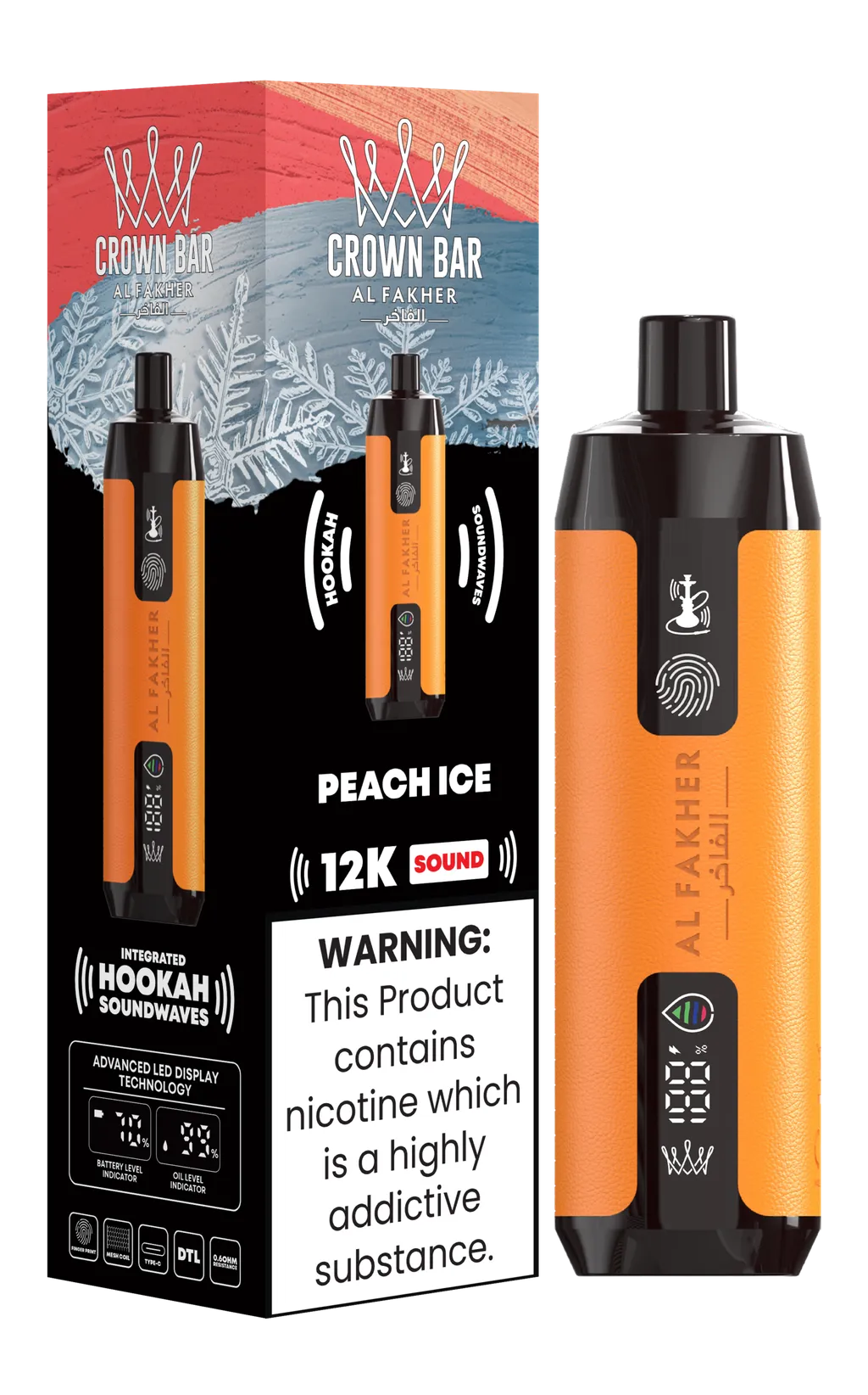 Al Fakher Crown Bar Shisha DTL 12000 Puffs Disposable Vape With Sound 0.5% 5mg Nic 9 Flavors
