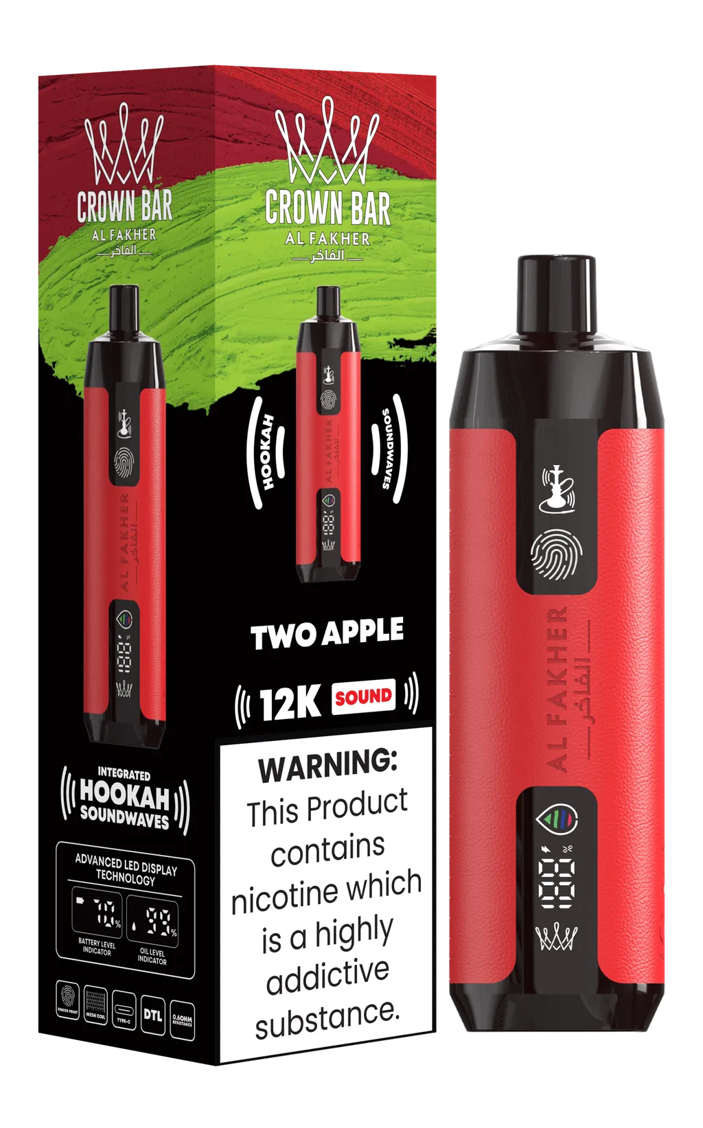 Al Fakher Crown Bar Shisha DTL 12000 Puffs Disposable Vape With Sound 0.5% 5mg Nic 9 Flavors