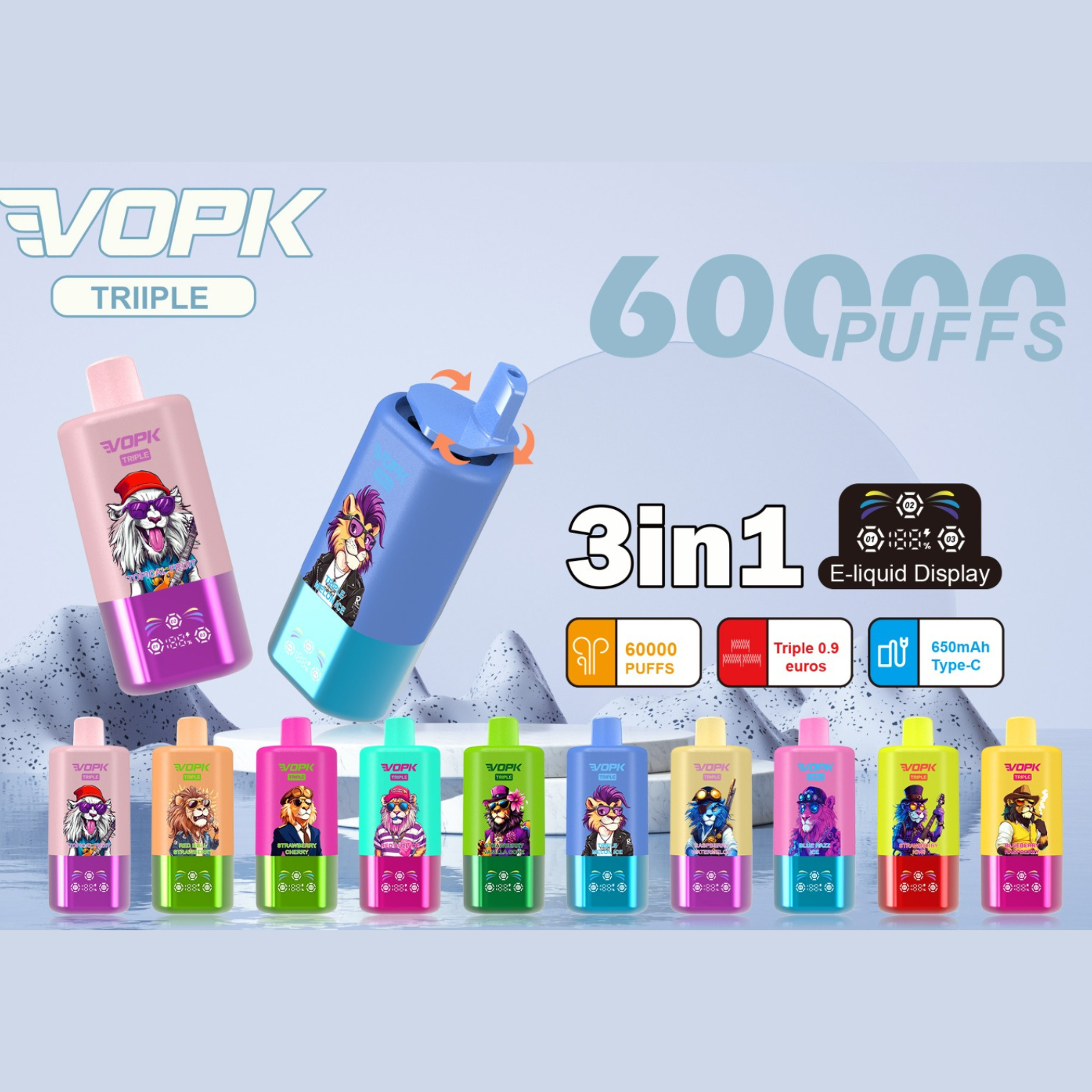 VOPK ULTRA 3 Flavors in 1 60000 Puffs Disposable Vape 5% 50mg NIC