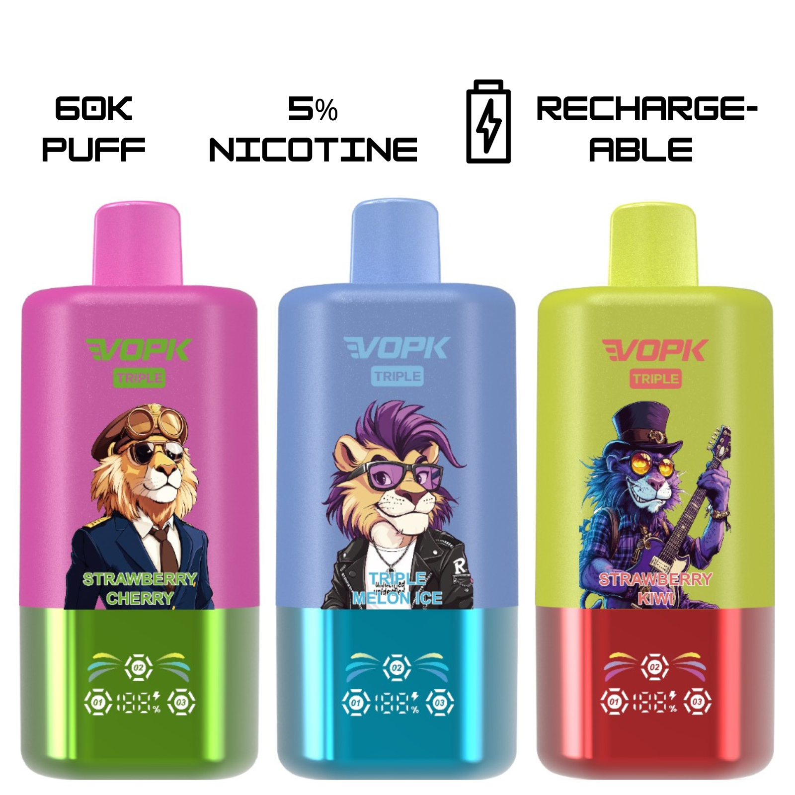VOPK ULTRA 3 Flavors in 1 60000 Puffs Disposable Vape 5% 50mg NIC