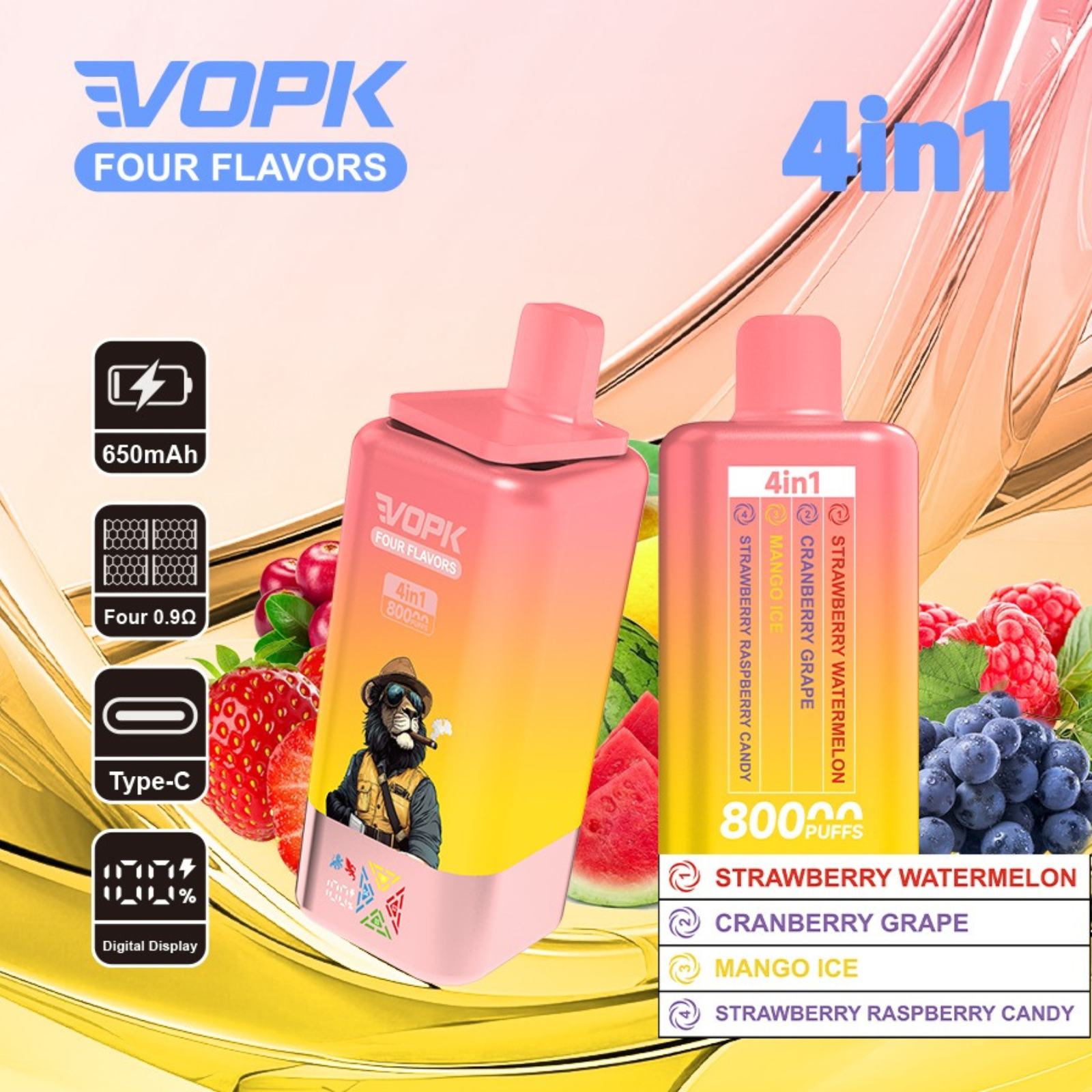 VOPK ULTRA 4-in-1 80,000 Puffs LED Display Disposable Vape 5% 50mg NIC