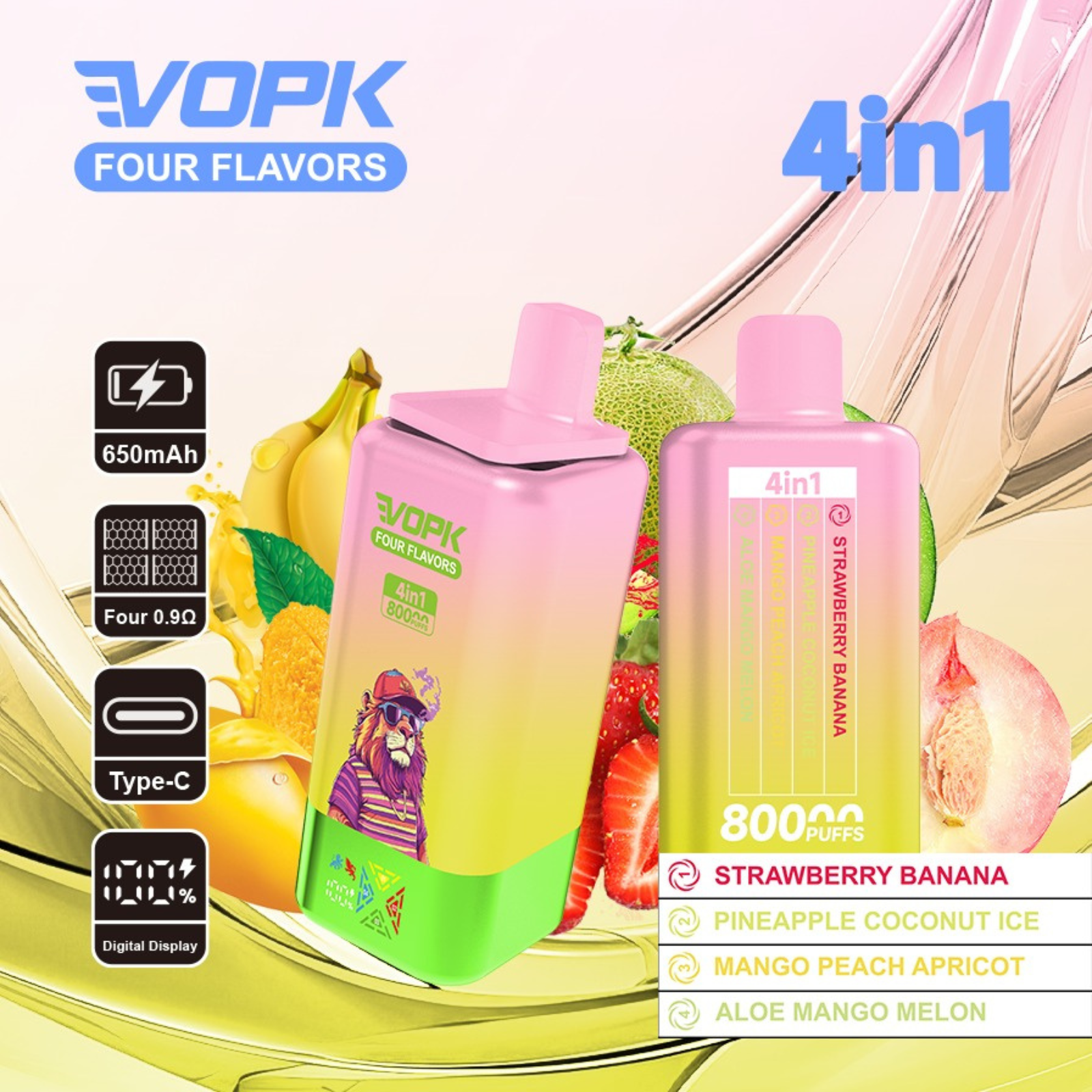 VOPK ULTRA 4-in-1 80,000 Puffs LED Display Disposable Vape 5% 50mg NIC