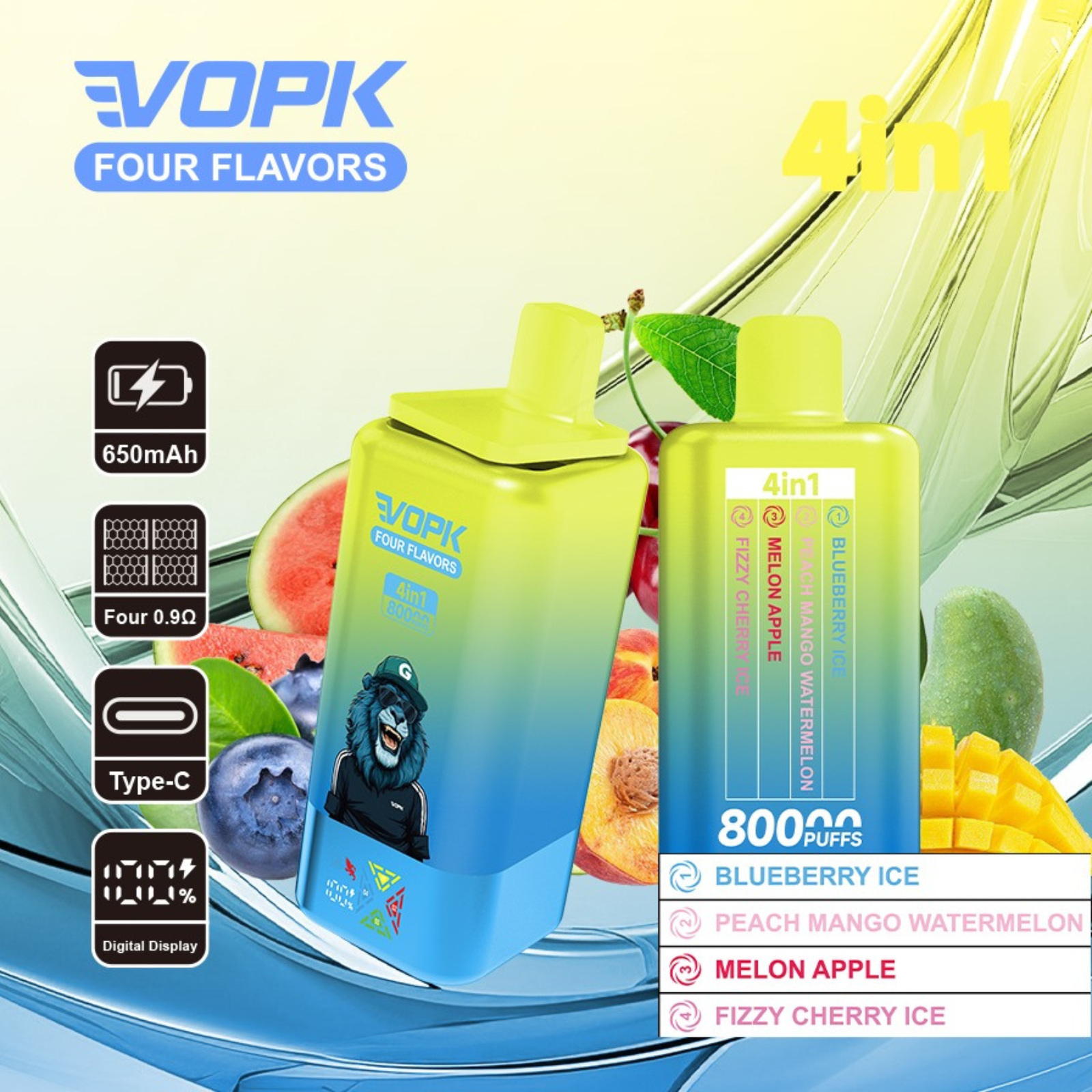 VOPK ULTRA 4-in-1 80,000 Puffs LED Display Disposable Vape 5% 50mg NIC