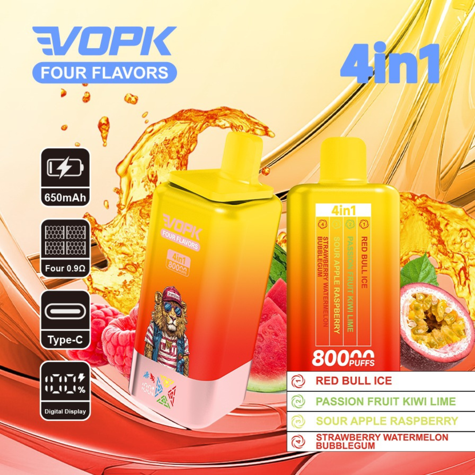 VOPK ULTRA 4-in-1 80,000 Puffs LED Display Disposable Vape 5% 50mg NIC