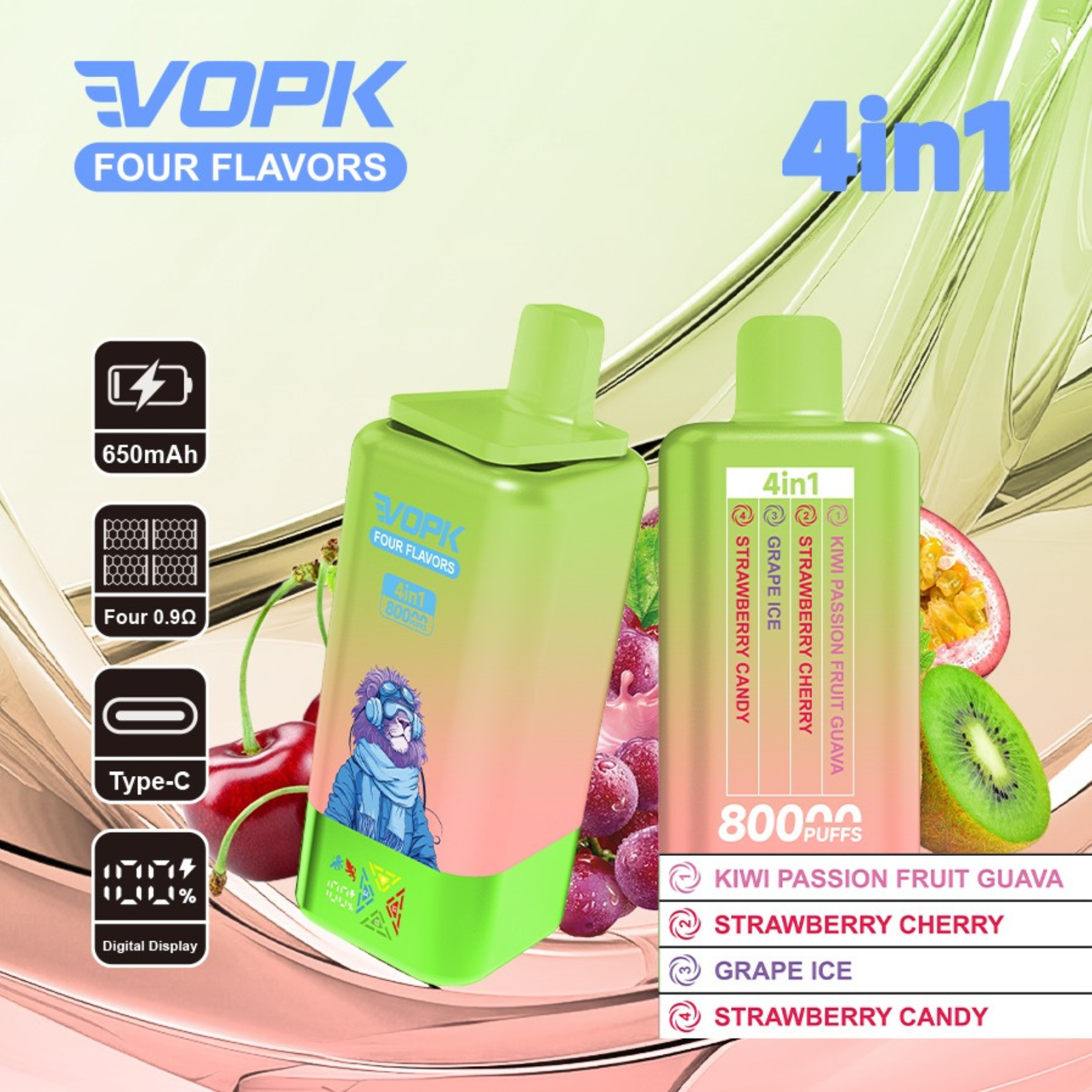 VOPK ULTRA 4-in-1 80,000 Puffs LED Display Disposable Vape 5% 50mg NIC
