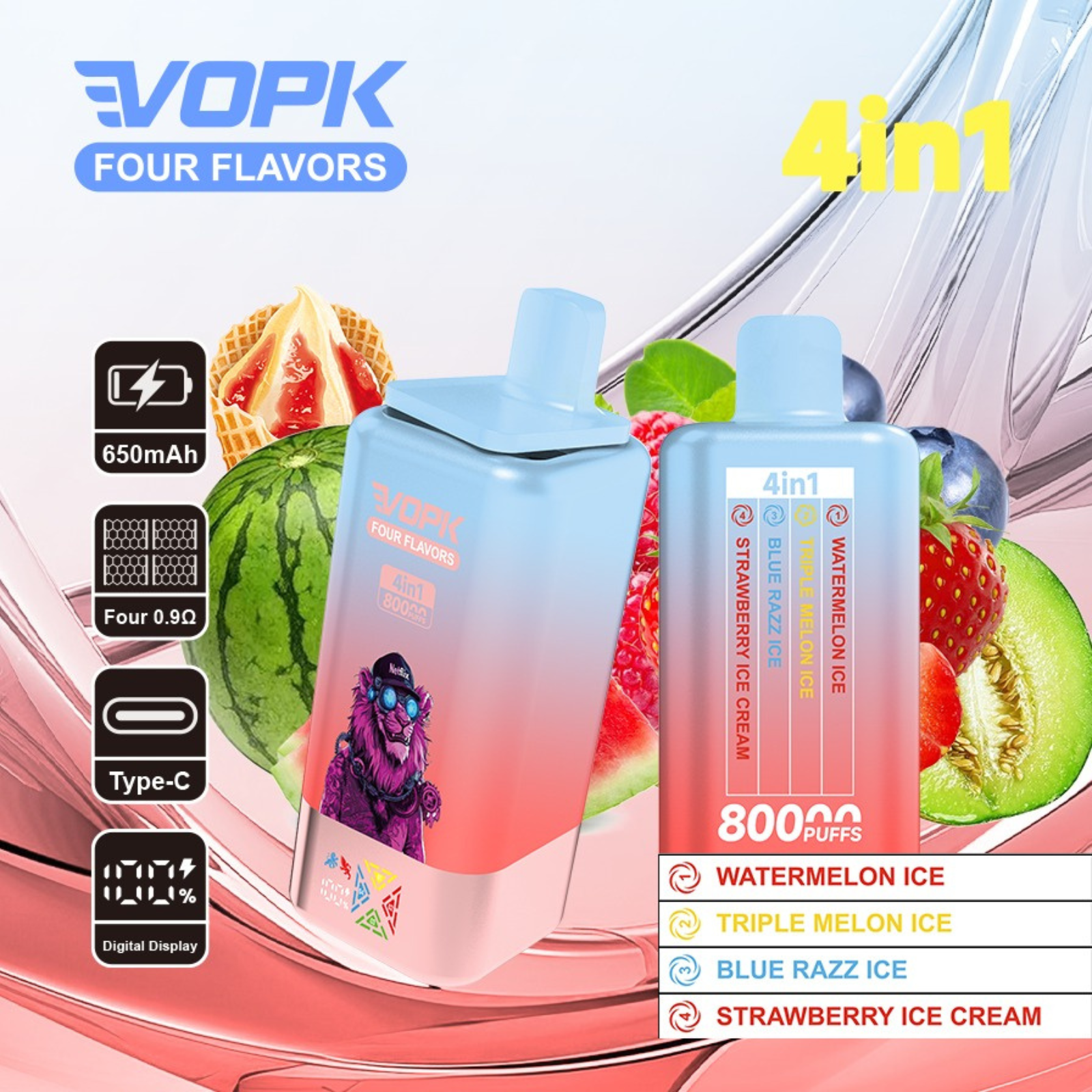 VOPK ULTRA 4-in-1 80,000 Puffs LED Display Disposable Vape 5% 50mg NIC