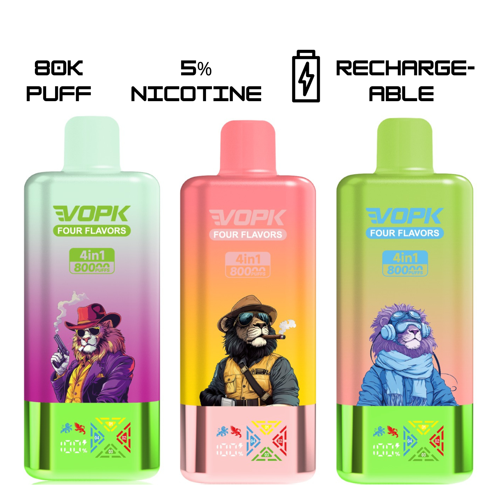 VOPK ULTRA 4-in-1 80,000 Puffs LED Display Disposable Vape 5% 50mg NIC