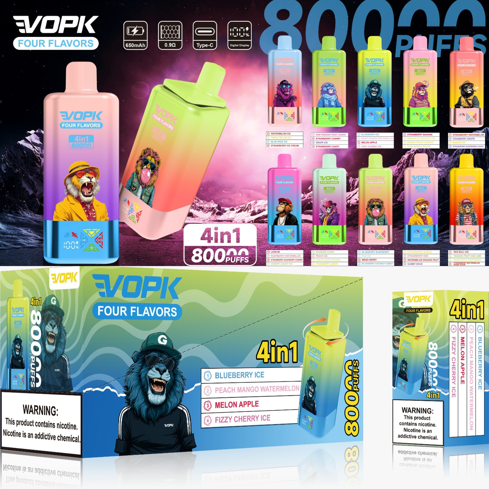VOPK ULTRA 4-in-1 80,000 Puffs LED Display Disposable Vape 5% 50mg NIC