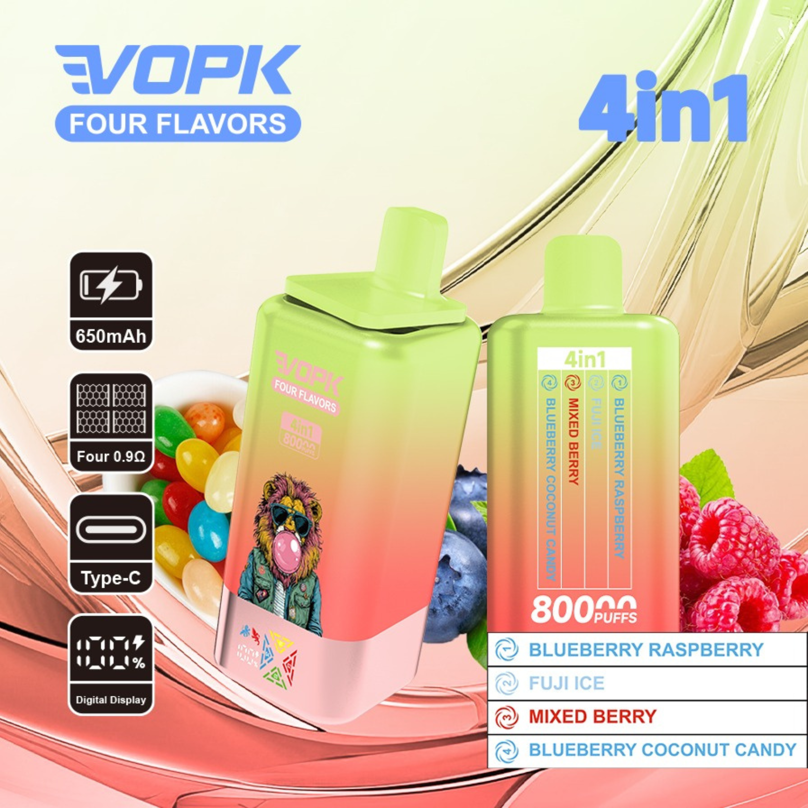 VOPK ULTRA 4-in-1 80,000 Puffs LED Display Disposable Vape 5% 50mg NIC