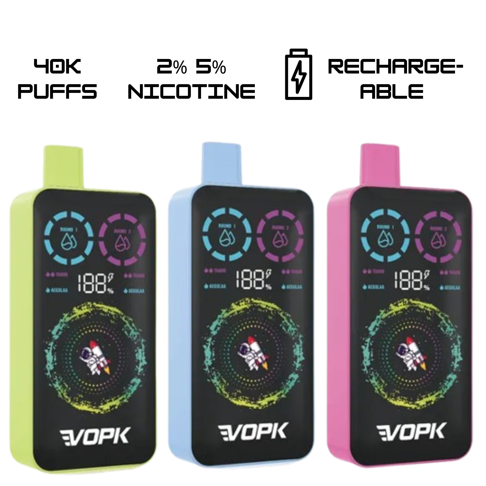 VOPK ULTRA 40000 Puffs Dual Flavors RGB Screen Display Disposable Vape 2% 20mg 5% 50mg NIC