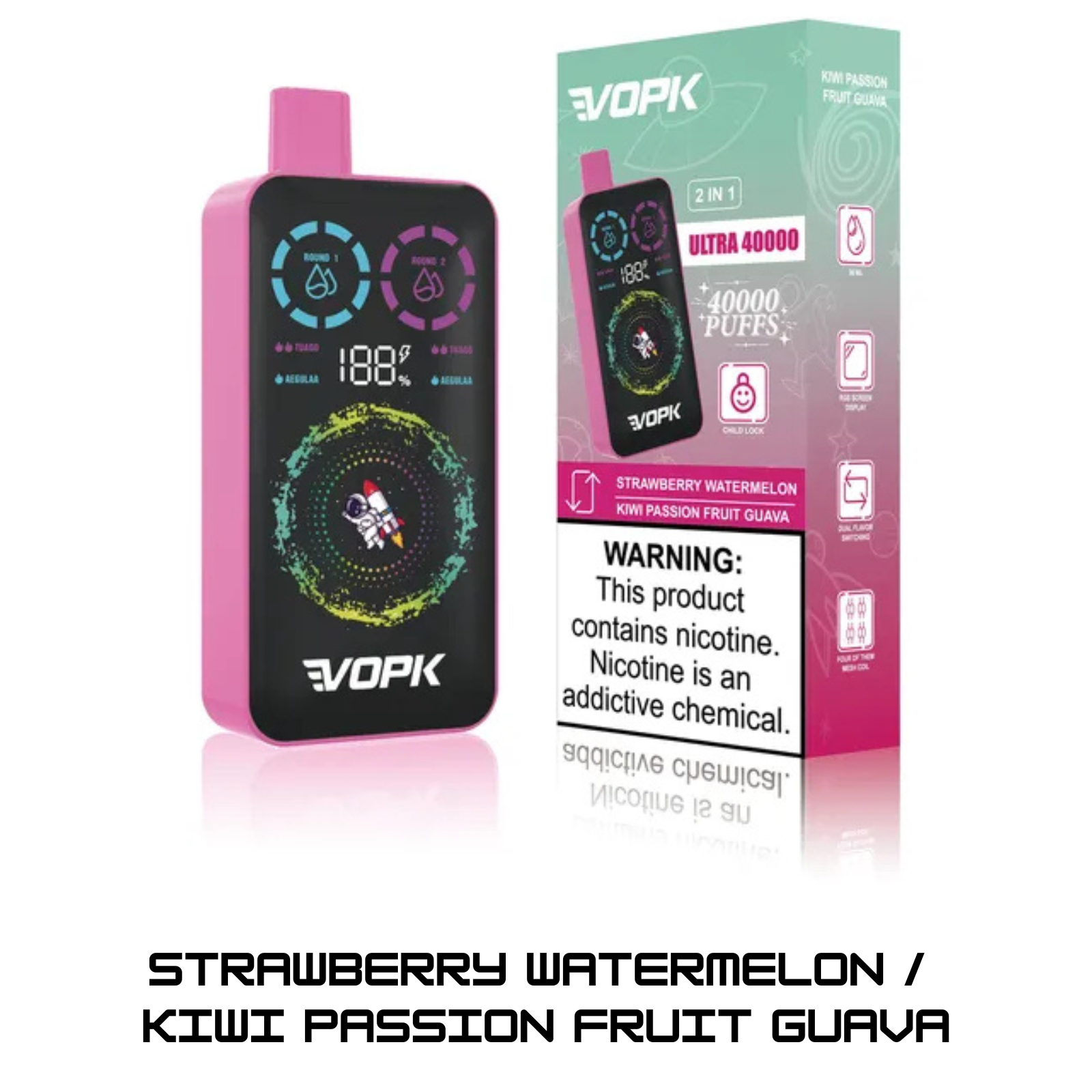 VOPK ULTRA 40000 Puffs Dual Flavors RGB Screen Display Disposable Vape 2% 20mg 5% 50mg NIC