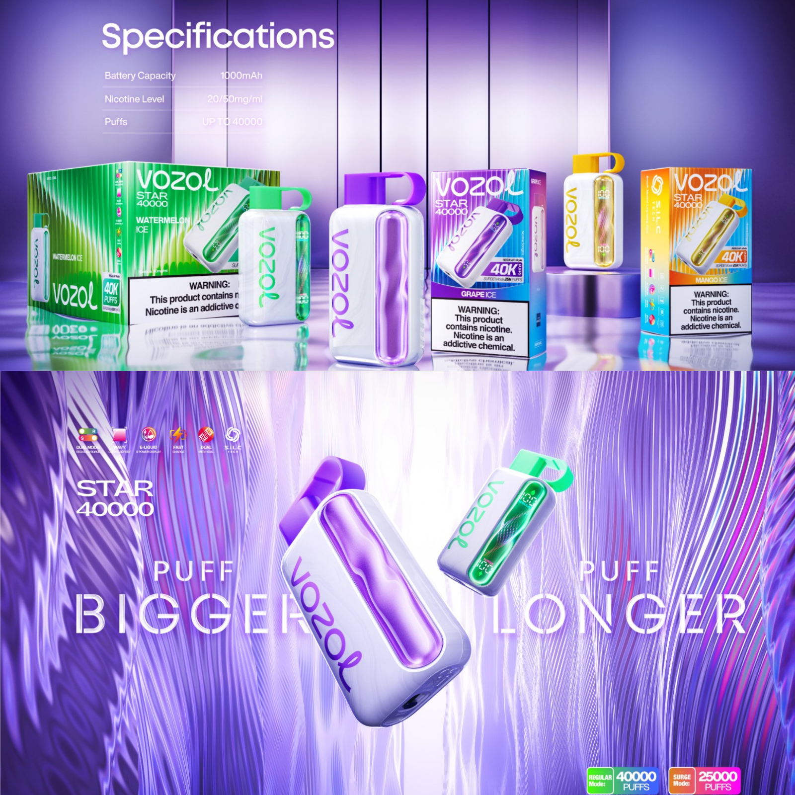 VOZOL Star 40000 Puffs Disposable Vape 5% 50mg Nic